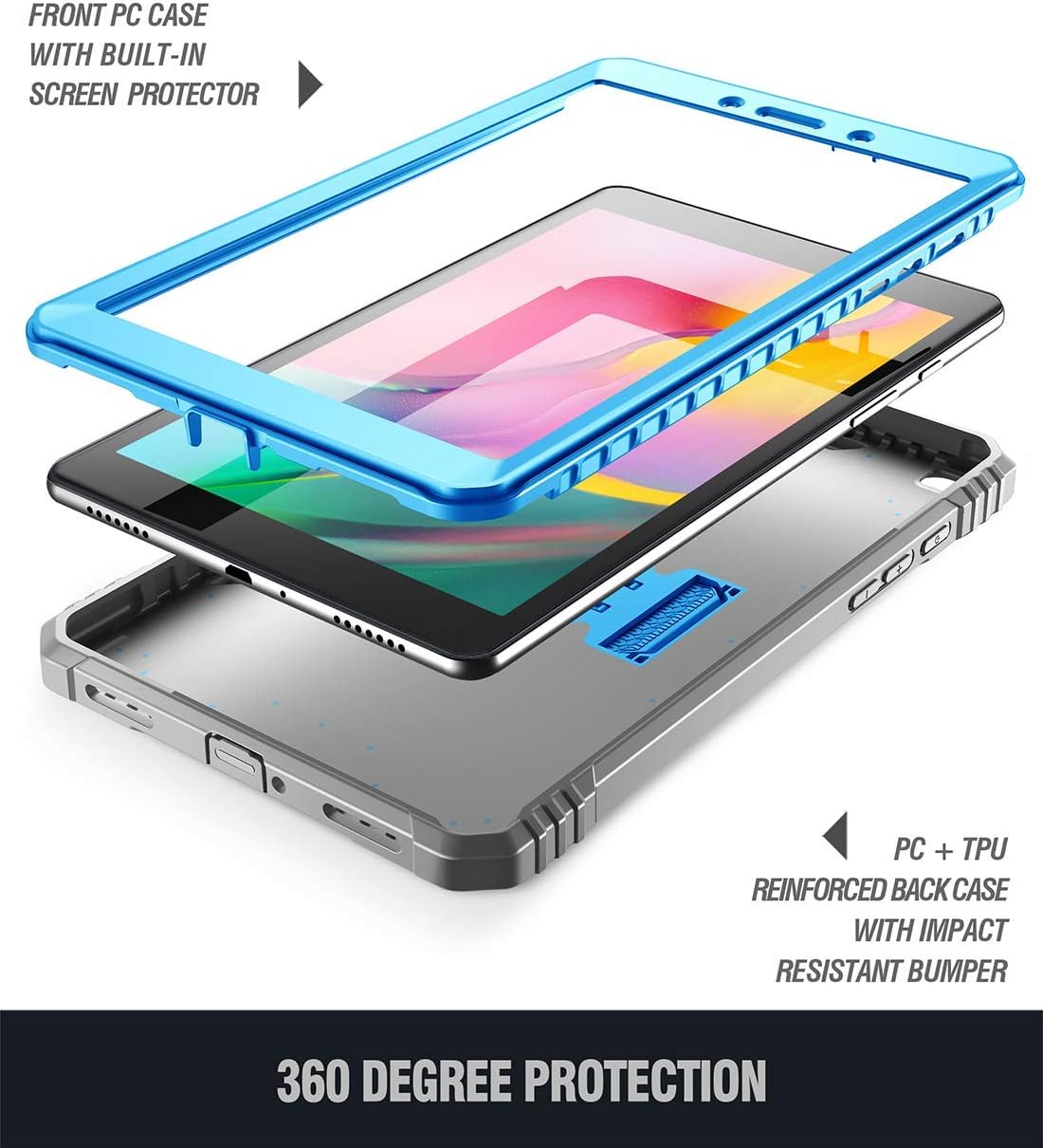 Creative Product Galaxy Tab A 8.0 2019 (8.0 Inch) Rugged Case with Kickstand,SM-T290 SM-T295, Poetic Full Body Shockproof Cover, Built-in-Screen Protector, Revolution, for Samsung Galaxy Tab A 8.0 Inch (2019), Blue