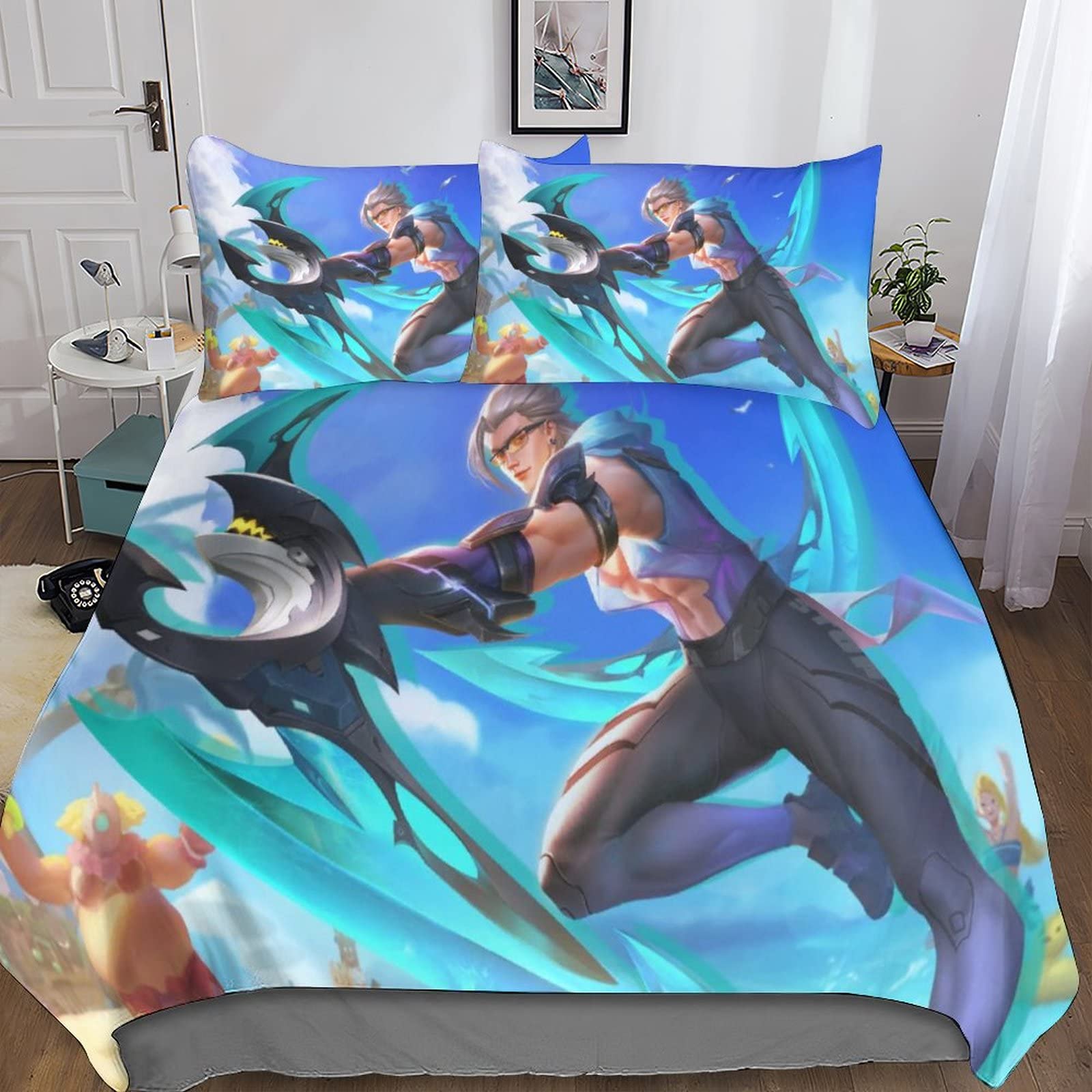 Parure de lit gamer 200x200 avec couette 3D et fermeture éclair pour enfant