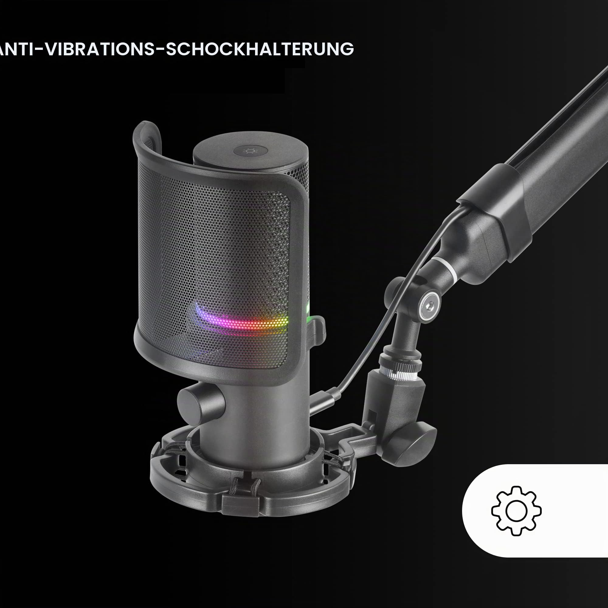 Mars Gaming MMIC-XT, Professionelles High Definition 192Khz 24-bit Studiomikrofon, Kugelarm, Anti Shock Mount, Pop Filter Metallgitter, Schwarz