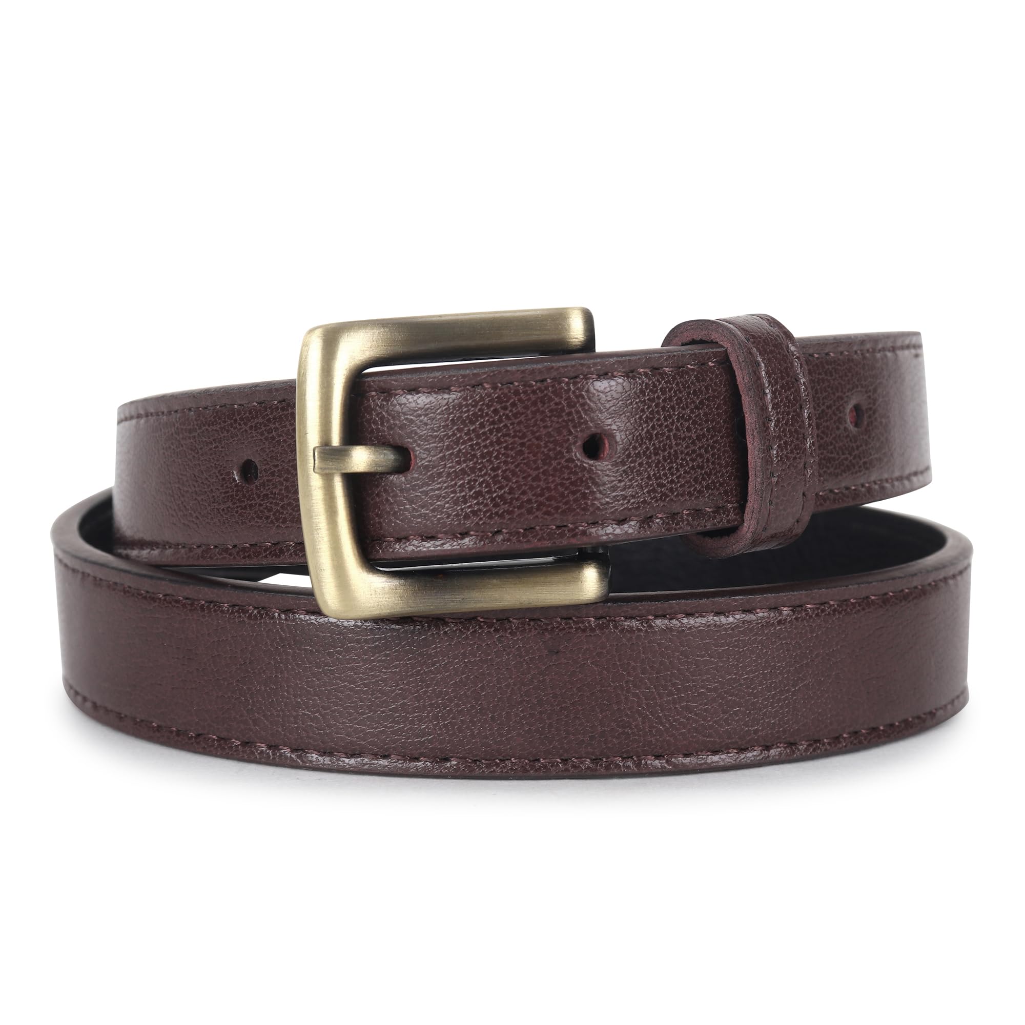 Brown Vegan Leather Antique Brass Finish Buckle Women's Belt-image-16