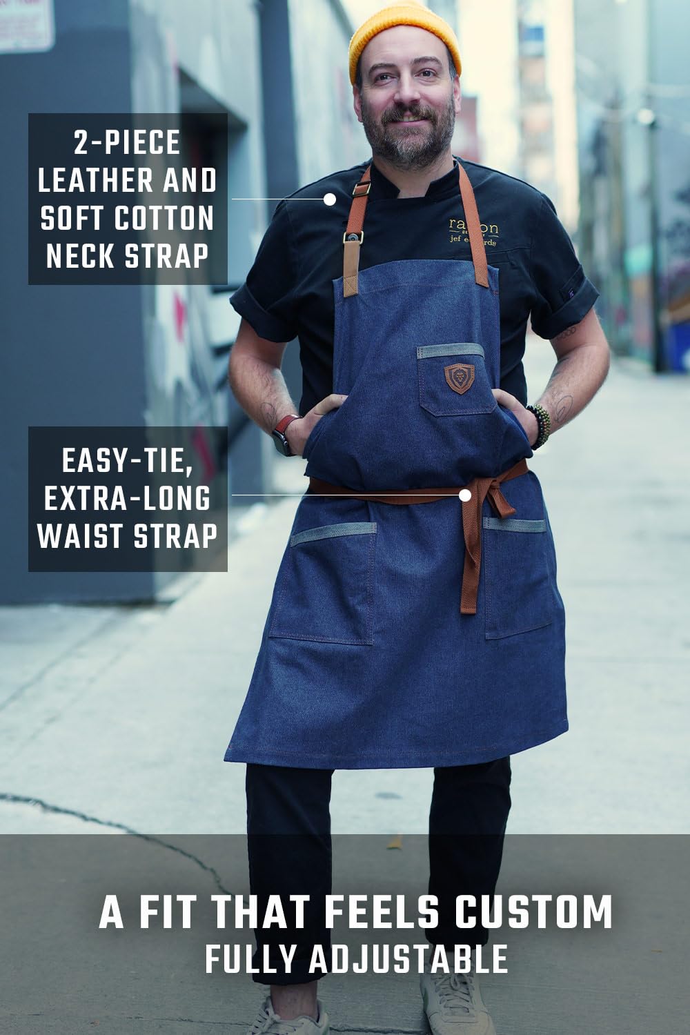 Dalstrong Professional Chef's Kitchen Apron - 4 Storage Pockets - Liquid Repellent Coating - Genuine Leather Accents - Adjustable Straps