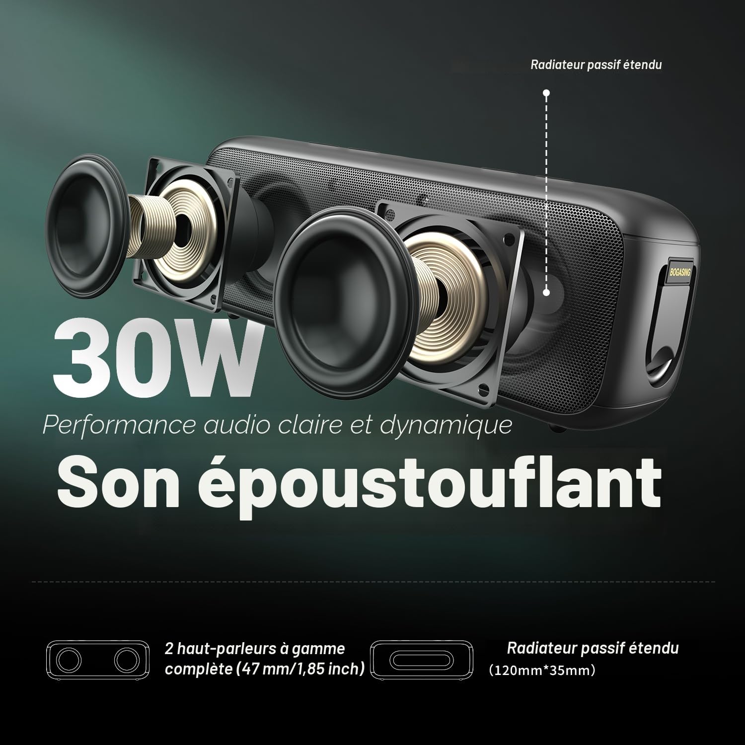 BOGASING G6 Enceinte Bluetooth Portable 30W Son Stéréo Clair