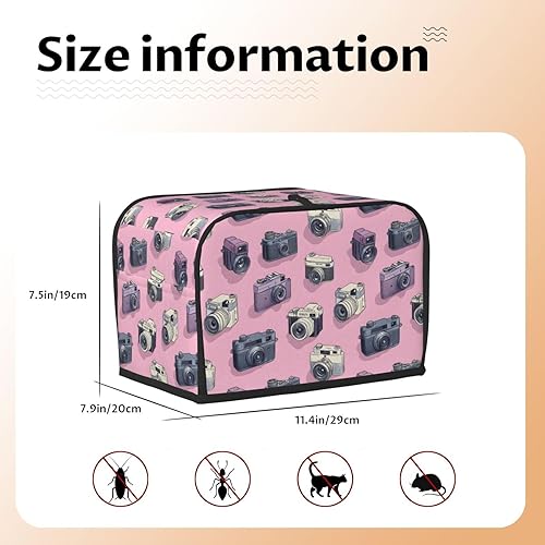 Miniatura 5 de Retro Camera Pink Print Toaster Cover 2 Slice, Toaster Oven Covers with Pockets for Kitchen Small Appliance Covers and Fingerprint Protection,