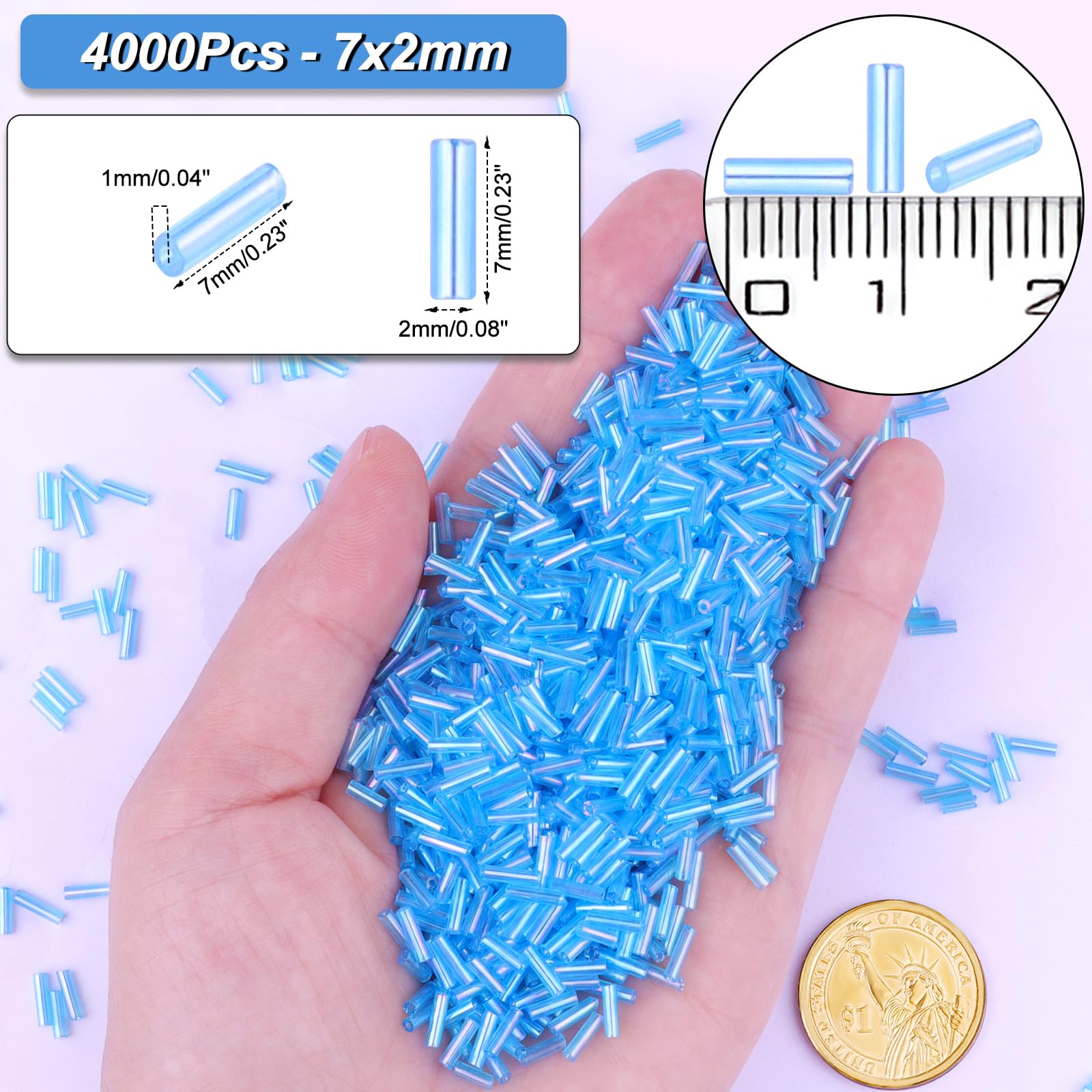 4000 cuentas de corneta, cuentas de tubo para hacer joyas, pequeñas cuentas largas para bordar, manualidades, pulseras, collares, suministros, 7 x 2 mm