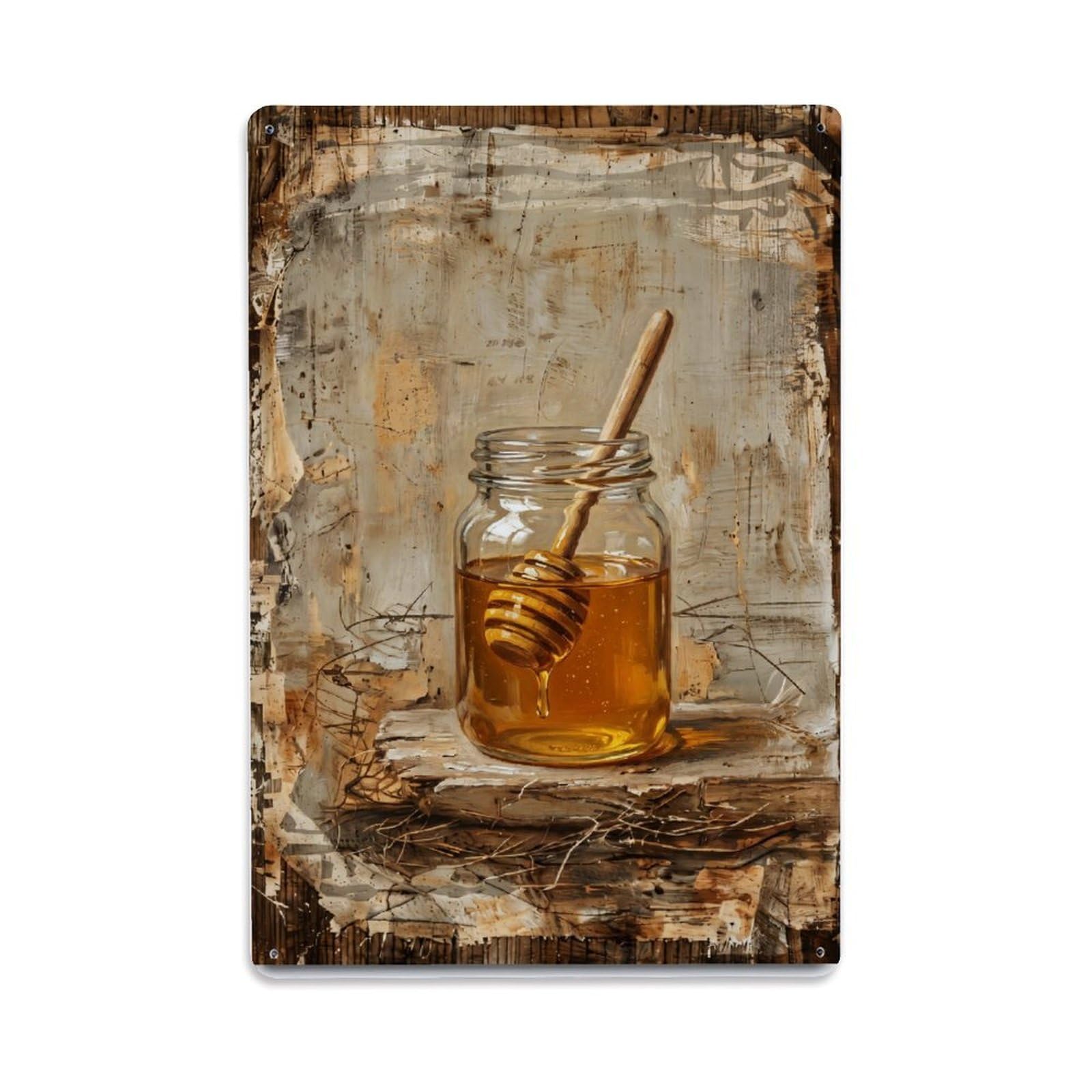 Fqnyr Style Honey Jar Windowsill Kitchen Metal Tin Sign Plaque Wall Decor For Cafe, Club Bar, Office, Home Garden Metal Poster 8X12inch