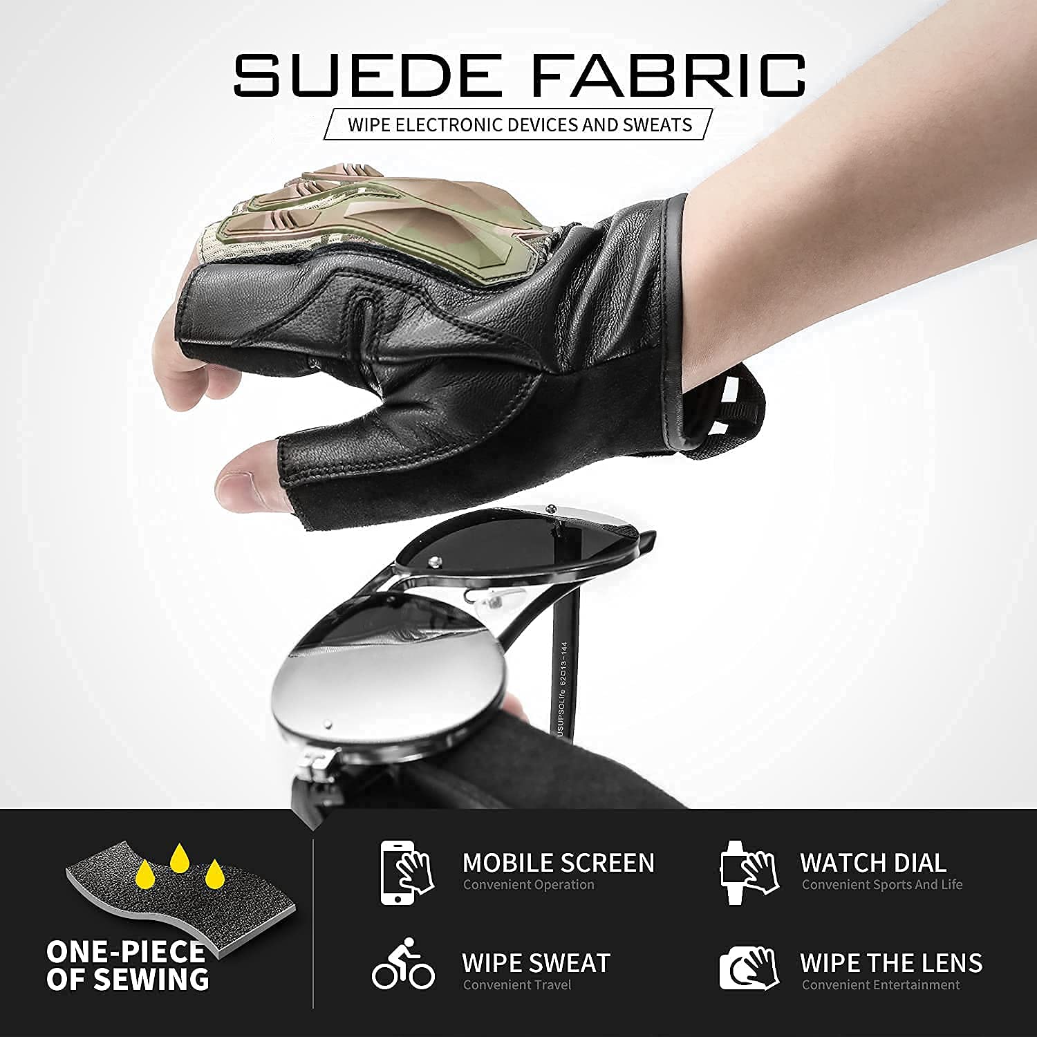 Zune Lotoo Guanti Tattici Militari mezza Dita, Guanti Moto Estivi Traspiranti con Protezione Nocca da Softair Lavoro Arrampicata Motocross Paintball Campeggio per Uomo e Donna, Camuffamento S