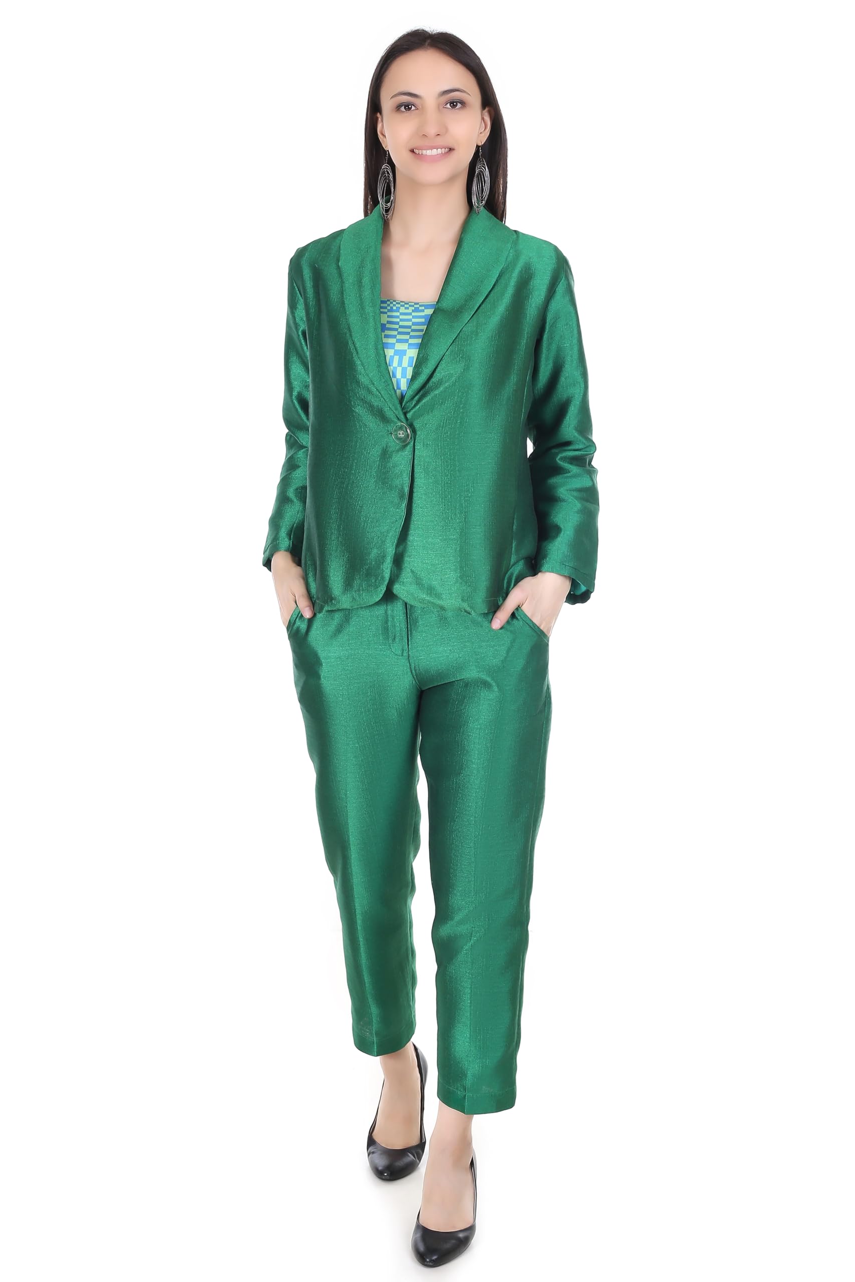 गौरैया Gouraiya Women Silk Jacket Blazer Single Breasted, Casual Long Sleeves, Chic Jacket for Women | Versatile Everyday to Special Occasions | Notched Collar, Regular Fit-picture-34