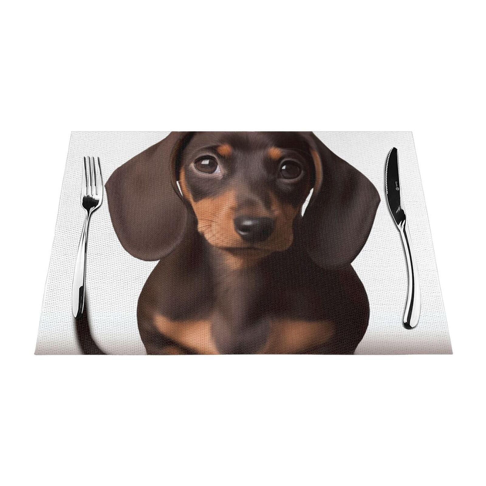 Cute Dachshund Dog Printed PVC Placemat 6 PCS for Kitchen Dining Table Heat-resistand Washable Table Mats 18x12 in