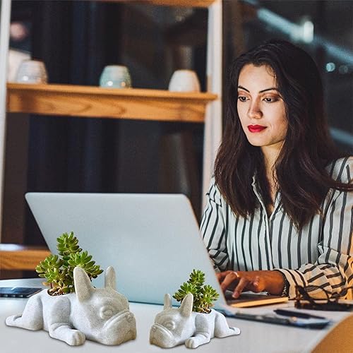 Miniatura 4 de French Bulldog - Macetas de resina para suculentas para perros, mini maceta de aire para cachorros, maceta pequeña para plantas, bonitas macetas de