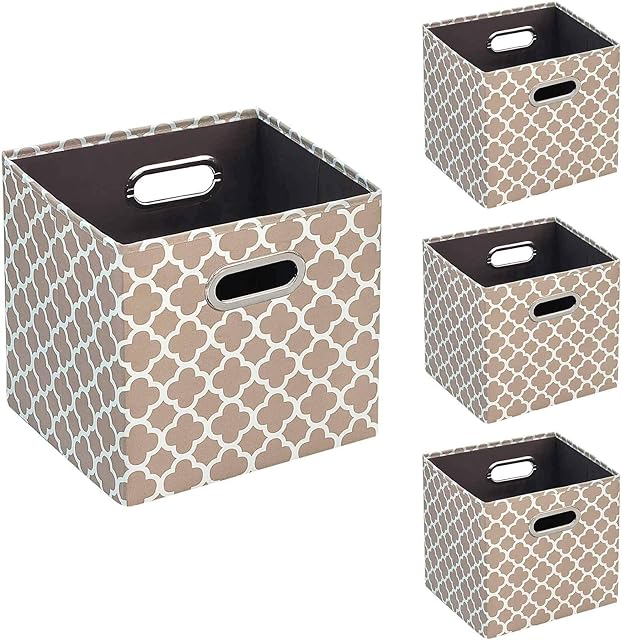 BRIAN & DANY Foldable Storage Cube Box, Oxford Storage Basket Bin, Set of 4, Light Brown 30 x 30 x 30 cm