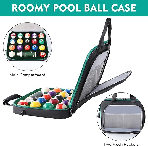 Miniatura 3 de Pool Ball Case, Padded Billiard Carrying Bag Travel Storage Box with Handle and Shoulder Strap, Pool Ball Holder for 17 or 12 Billiards Balls Set