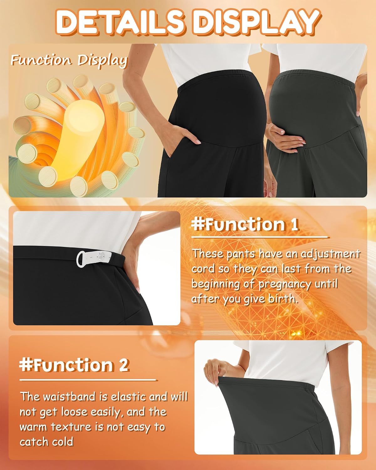 Oakgarden 3 Pack Women's Fleece Maternity Pants, Over The Belly Pregnancy Thermal Wide Leg Lounge Pants with Pockets