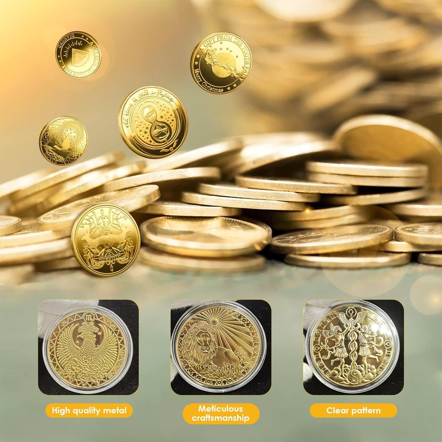 12 Constellations Pièce D'Or Commémorative de La Collection D'Art, Pièce de Fée Des Dents, Monnaies de Fée Des Dents, d'Or Avec Différents Motifs, Pièces de Monnaie Cadeaux， Constellation