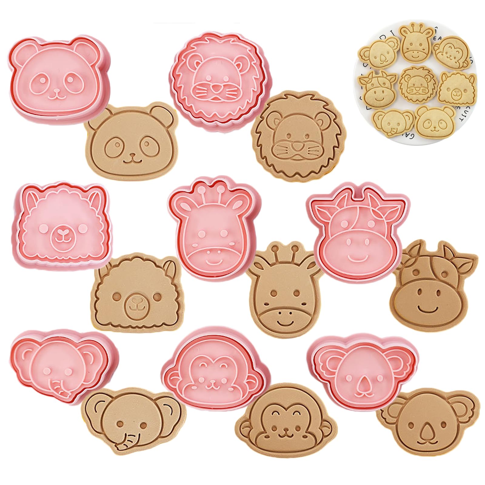 Honicemar 8 Pcs Animals Cookie Cutters Biscuit Cutters, Panda Lion Alpaca Giraffe Cow Elephant Monkey Koala Shape Mould for Chocolate Cookie Fondant Pastry Decoration