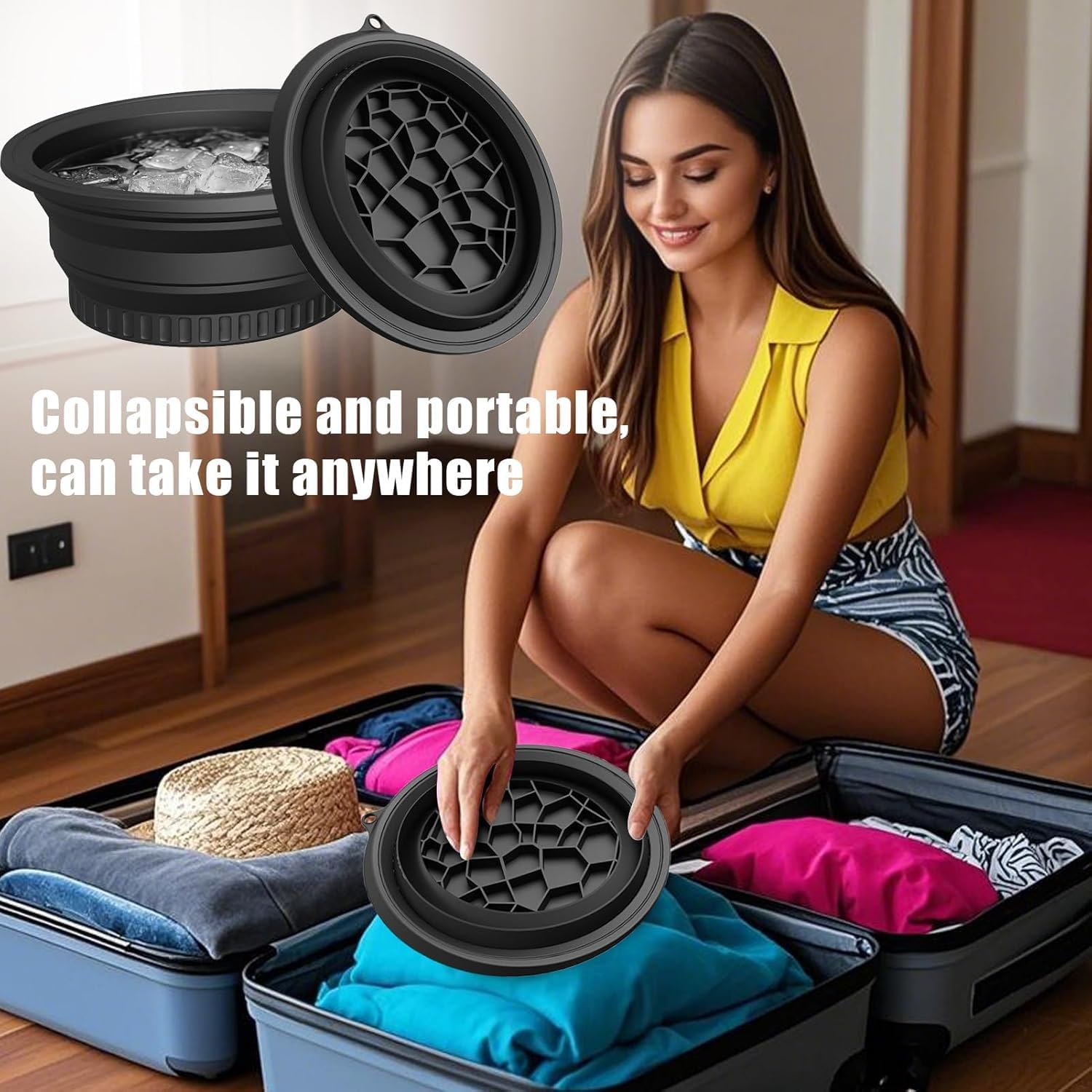 MARKWELL Silicone Collapsible Face Bowl with Built-in Ice Tray, Modern Style, Black, Round, Dishwasher Safe, for Face Bath, Soaking, Washing | BPA-Free | for Men and Women(Multicolor) 4