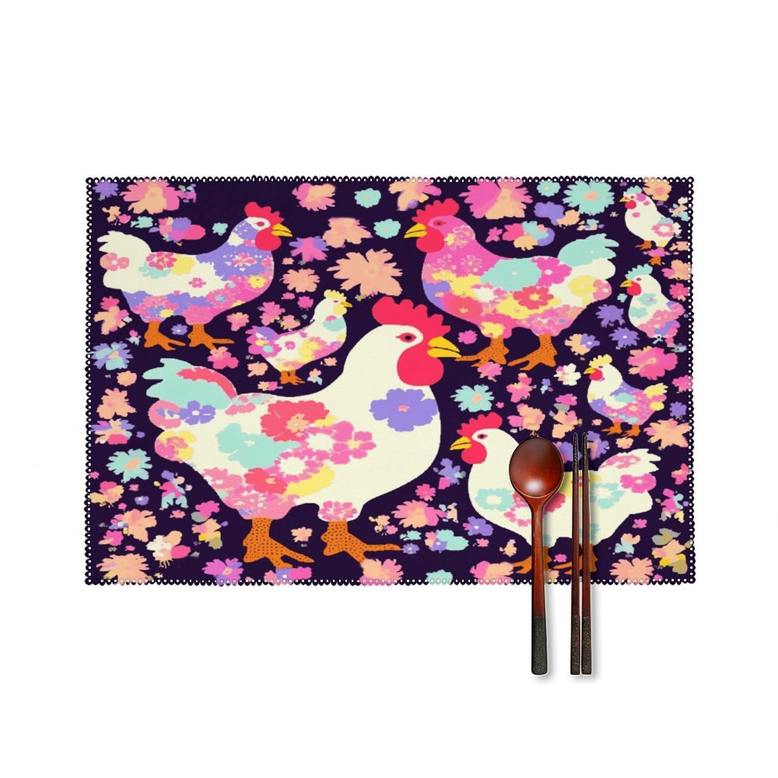 Fodpand Style Flower Heart Chicken Placemats Set Of 4 Place Mats Table Mats