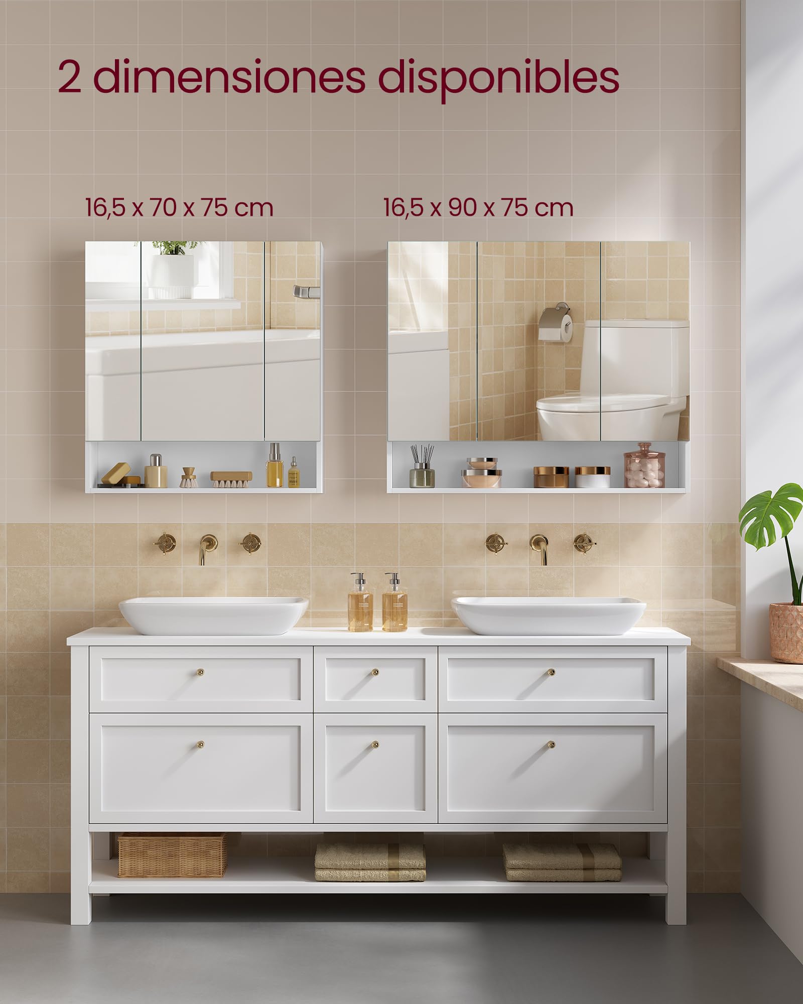 VASAGLE Kailyn Colección - Armario de Baño con Puertas de Espejo, Armario de Pared de Baño, Armario de Pared con Espejo, Estantes Ajustables, 16,5 x 70 x 75 cm, Blanco Nube BBK129W01V1