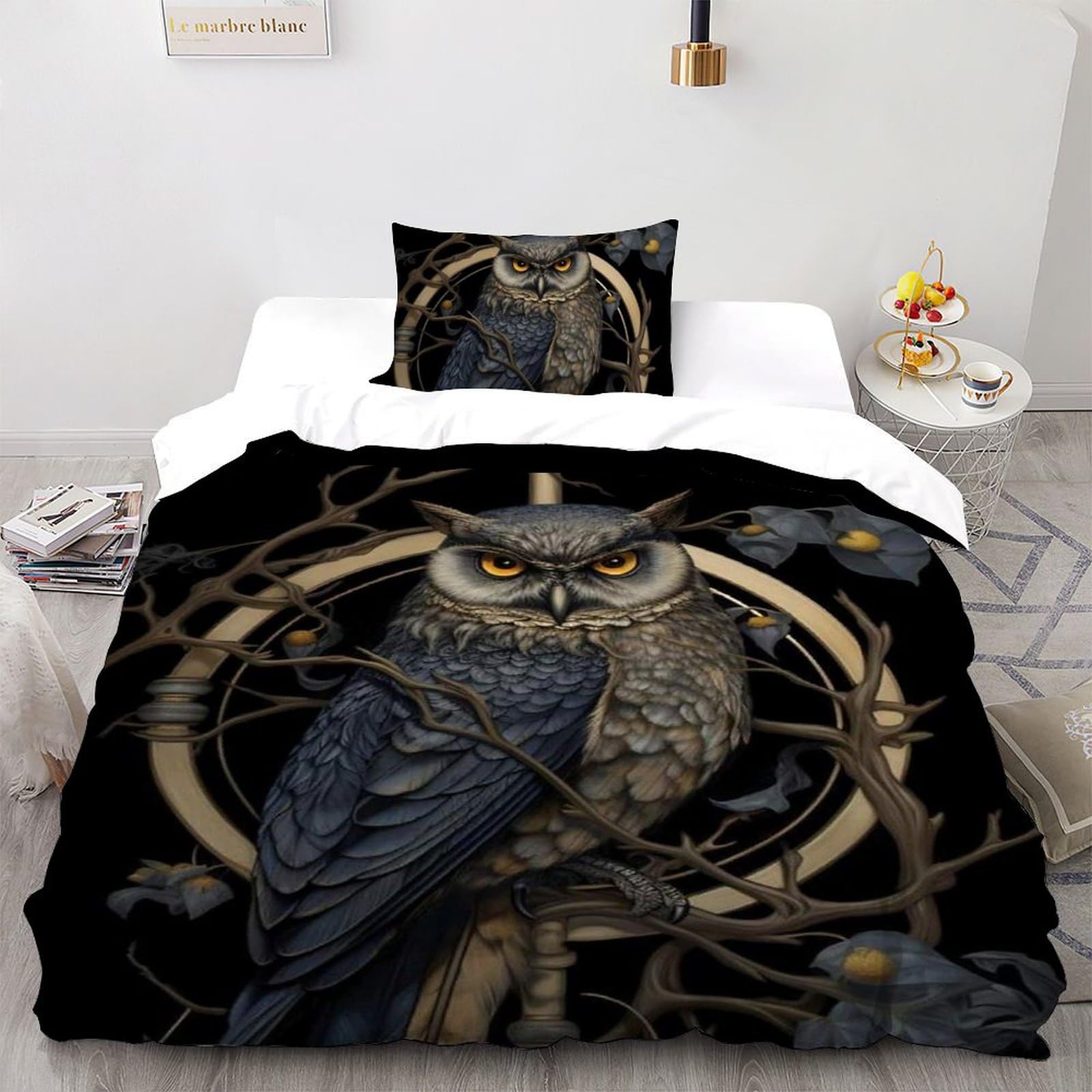 Housse de couette hibou 135x200 single avec motif animal imprimé 3D