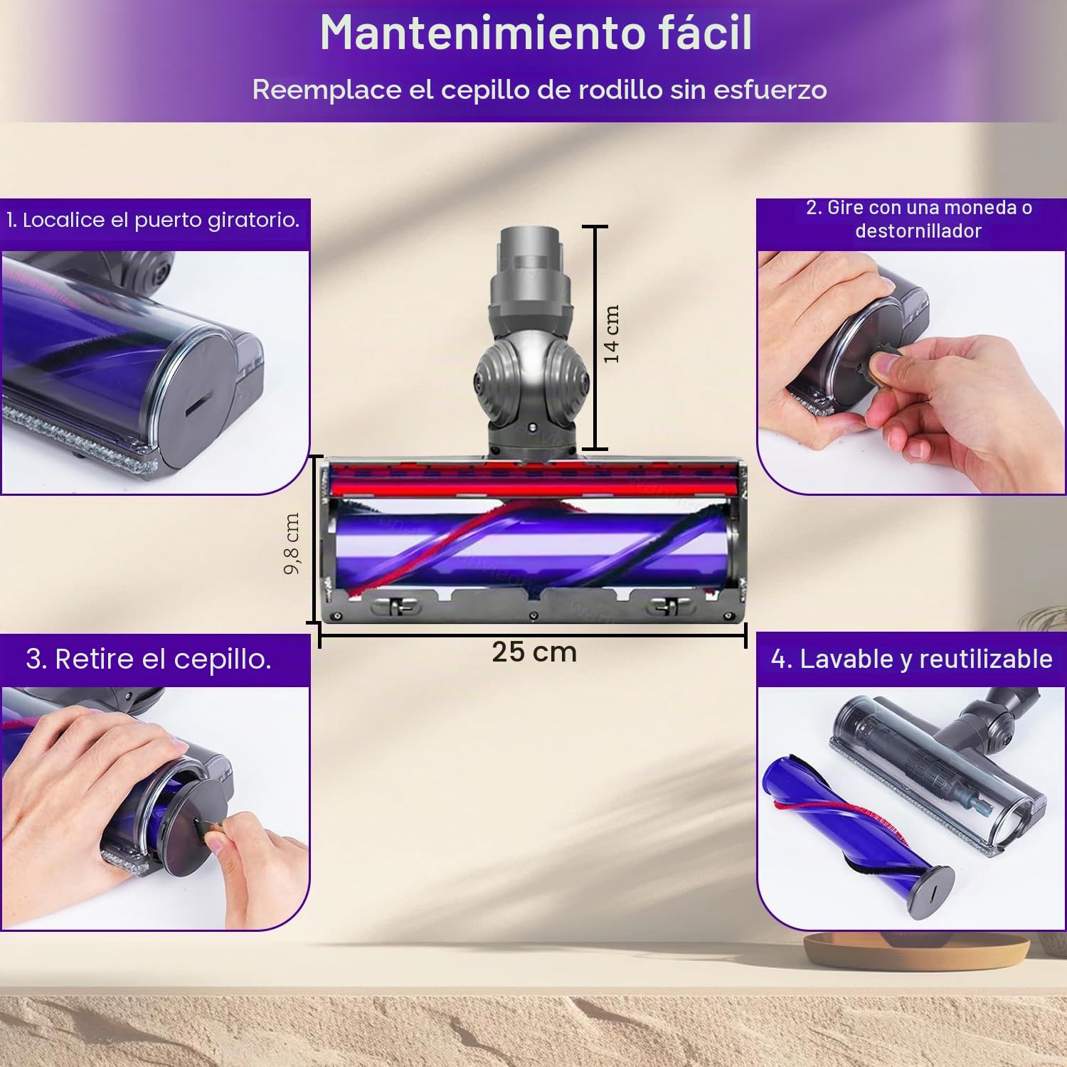 Cepillo para Dyson V12 Detect Slim, Recambios Cepillo de Cabezal Limpiador de Cabezal de turbina para Dyson V12 Slim Aspiradoras, Repuestos Brush para Moquetas y Suelos Duros