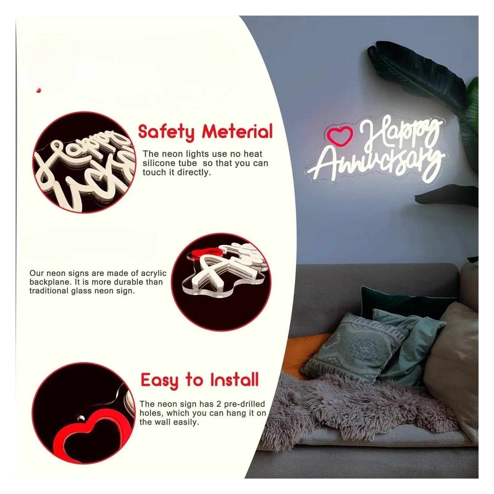 Insegna luminosa al neon Buon anniversario per insegne al per neon per interruttore dimmer per USB LED Light