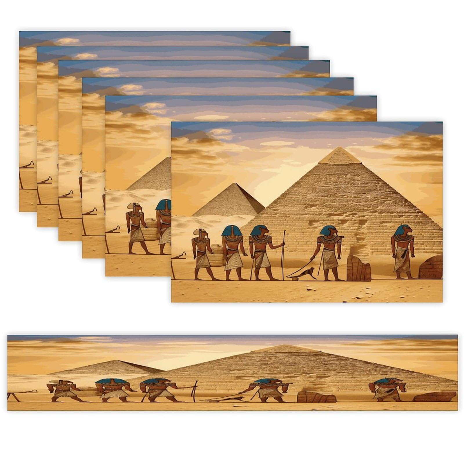 Ancient Egyptians Table Runner and Placemats Set of 6 Wipe Clean Heat Resistant Table Mat with Table Runner Decorations Flax Linen Place Mat Set for Home Kitchen Party Supplies