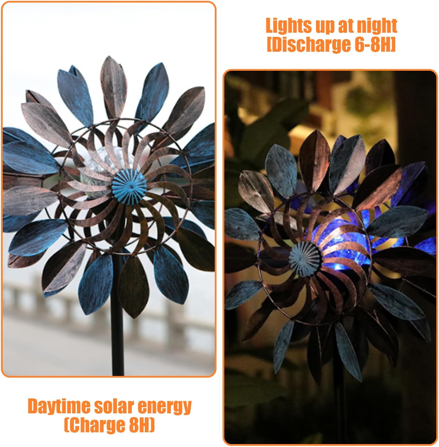 Solar Wind Spinner, 74.4 Inch Tall Wind Spinners for Garden, Solar Powered Glass Ball with Windmill, Metal Yard Spinners for Outdoor Style 1