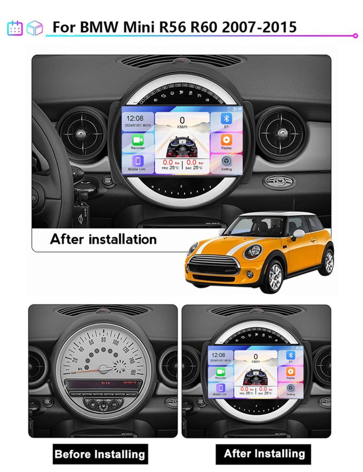 Android 15 Car Stereo 9" Samochód Dla BMW MINI R56 R60 2007-2015,M111