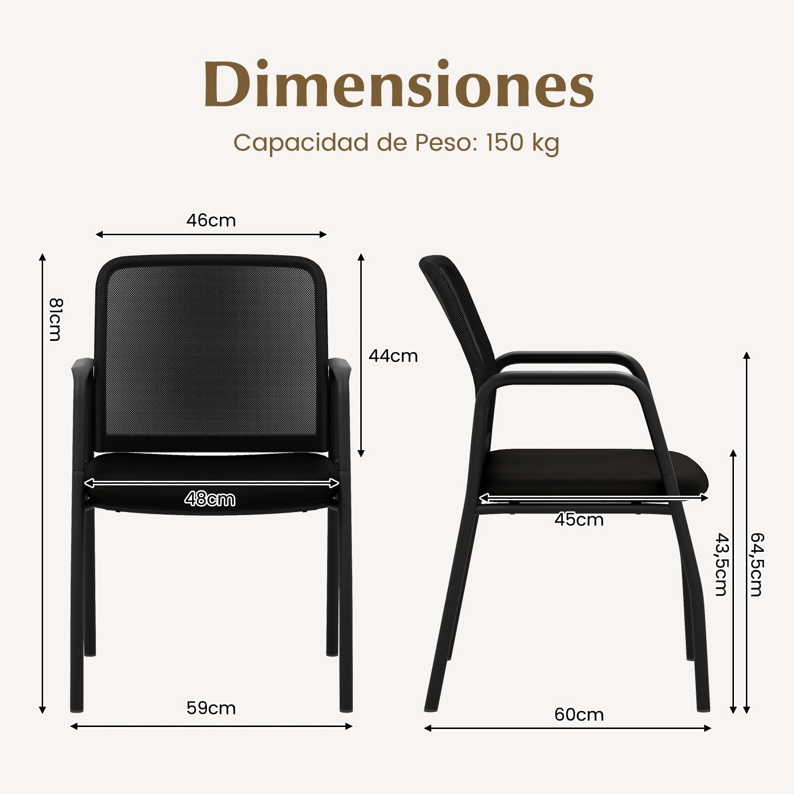 COSTWAY 2 Sillas Sala de Espera, Brazos y Asiento Acolchado, Malla, Respaldo Ergonómico, Carga 150kg, Negro
