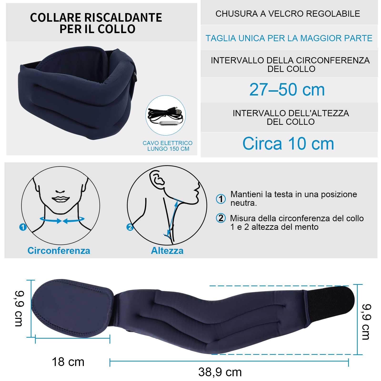 HONGJING Supporto per collo riscaldato per dolori al collo e sostegno, collare in schiuma morbida con riscaldatore, per avvolgere Align Stabilize