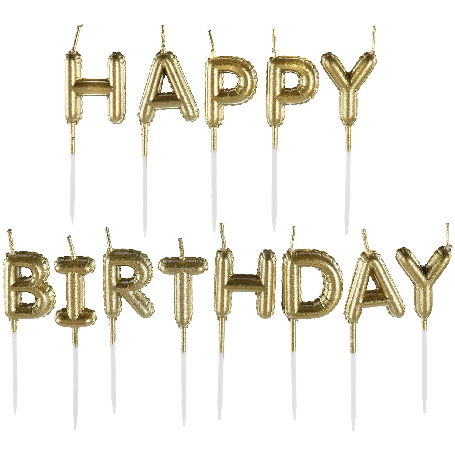 Happy Birthday Balloon Pick Candles - 2.25", 13 Pieces - Candle Set for Birthday Party Celebrations, Gold