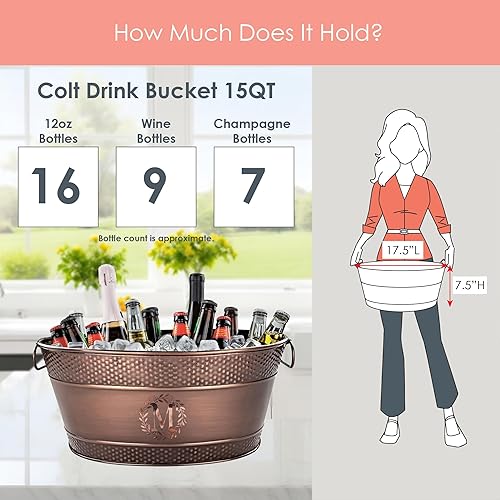 Miniatura 3 de BREKX Colt - Tina de bebidas galvanizada con acabado rústico de cobre (16 botellas), cobre para parejas, enfriador de cubo de vino de granja de