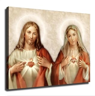 Sacred Heart of Jesus Immaculate Heart of Mary Poster Modern Aesthetic Picture Wall Art Home Office Decoration Painting Holiday Gift (08×12inch-Unframed)