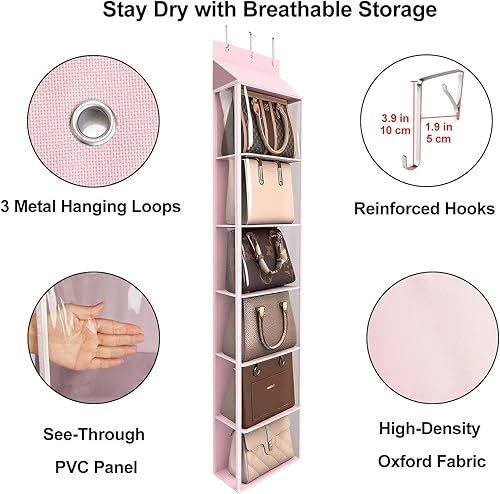 Miniatura 3 de Lirex Organizador para colgar sobre la puerta, organizador colgante de 6 bolsillos con cremallera, colgador de ropa para bufandas, sombreros,