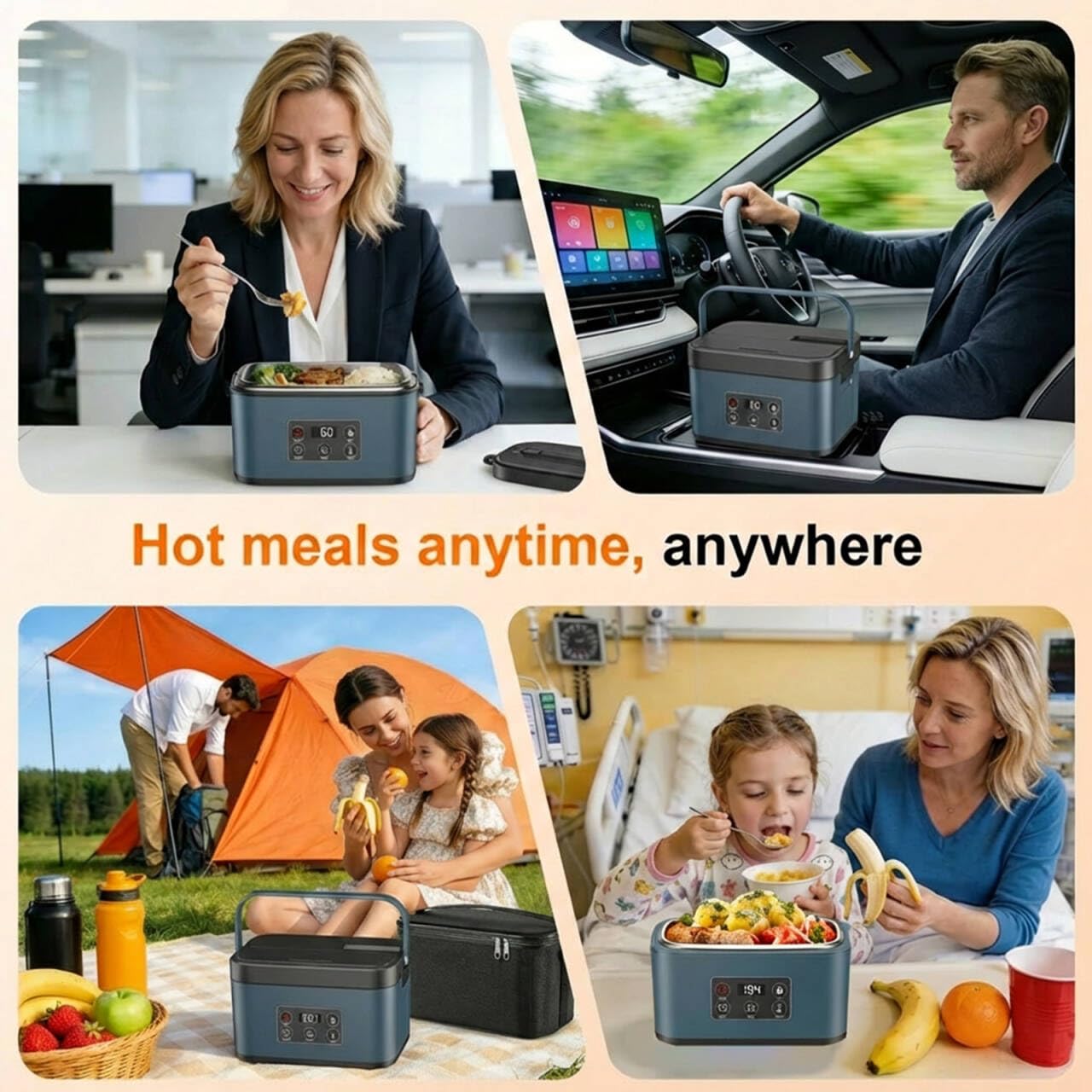 1,5 L Pranzo Box Riscaldante Elettrico, Ricaricabile Ciotola Riscaldante Riscaldatore Pasto Auto-Riscaldante Scatola Pasto Isotermica per Lavoro Viaggio Auto Ufficio