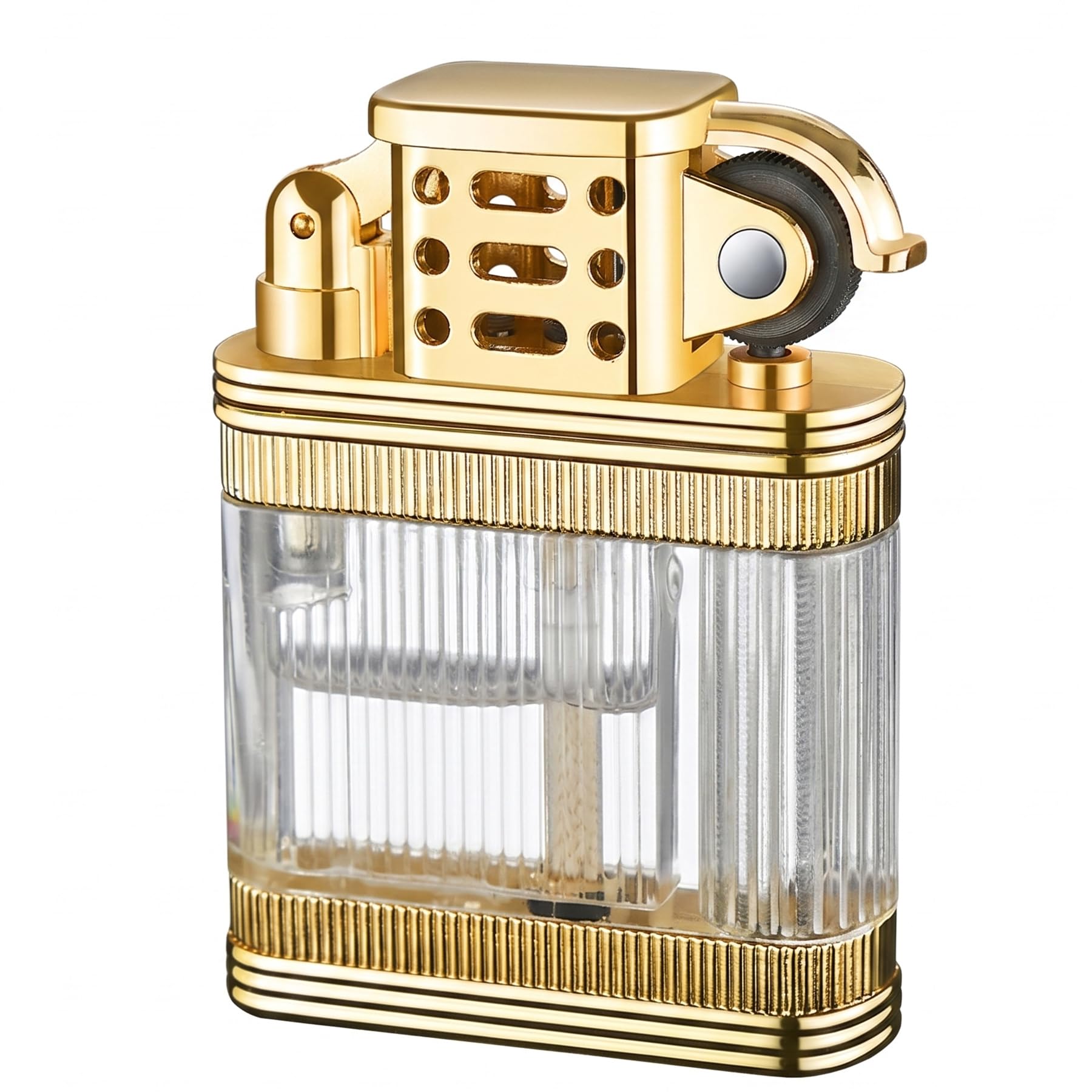Jdqsfhf Men's Gold Vintage Trench Butane Lighter Cool Transparent Fuel Tank Refillable Butane Lighters For Dad Husband (Gold)