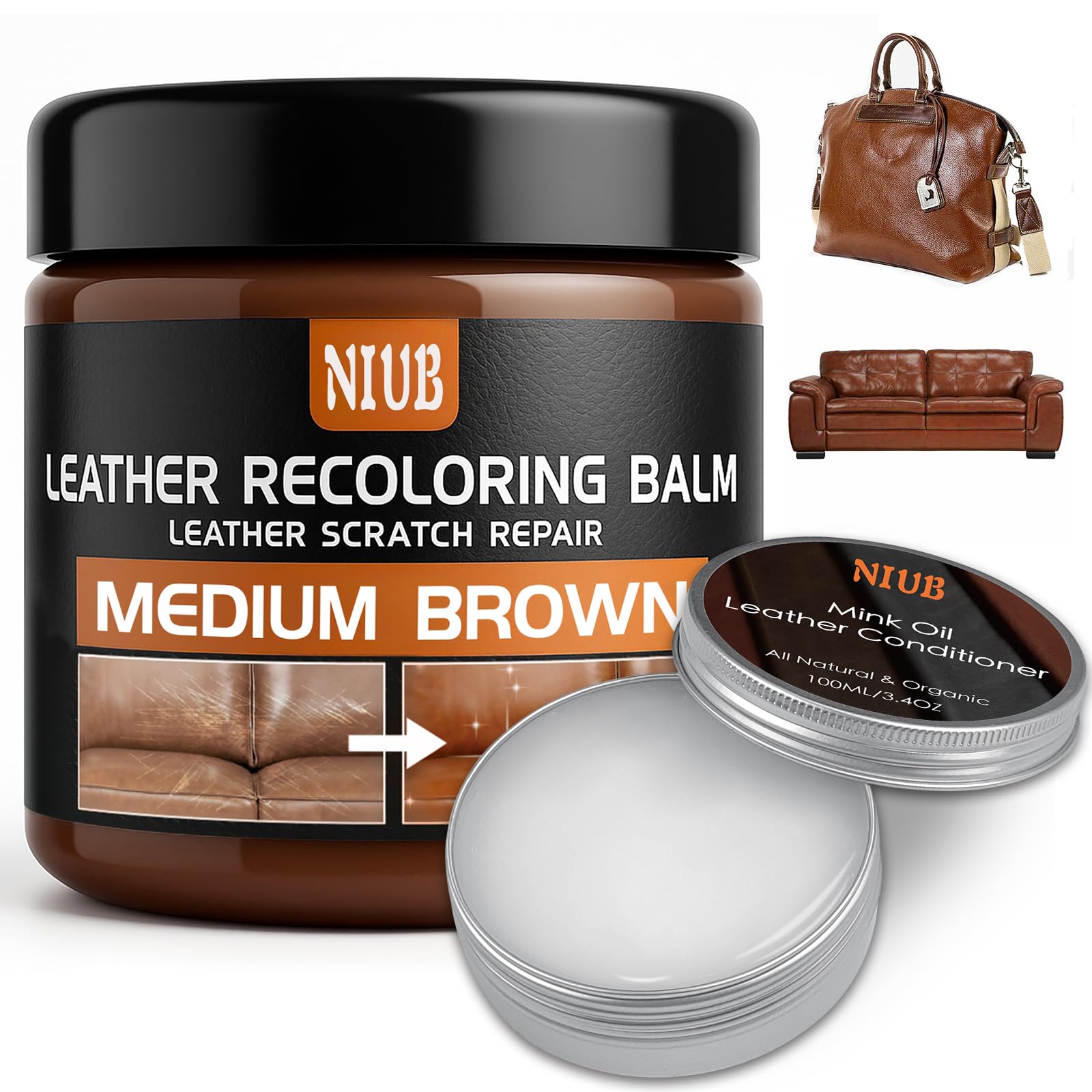 Cuero Líquido Reparador, Reparador Cuero Marrón Medio, Líquido Restaurador del Color del Cuero de Gran Capacidad de 240 g para Les Produits en Cuir - Contiene Aceite acondicionador