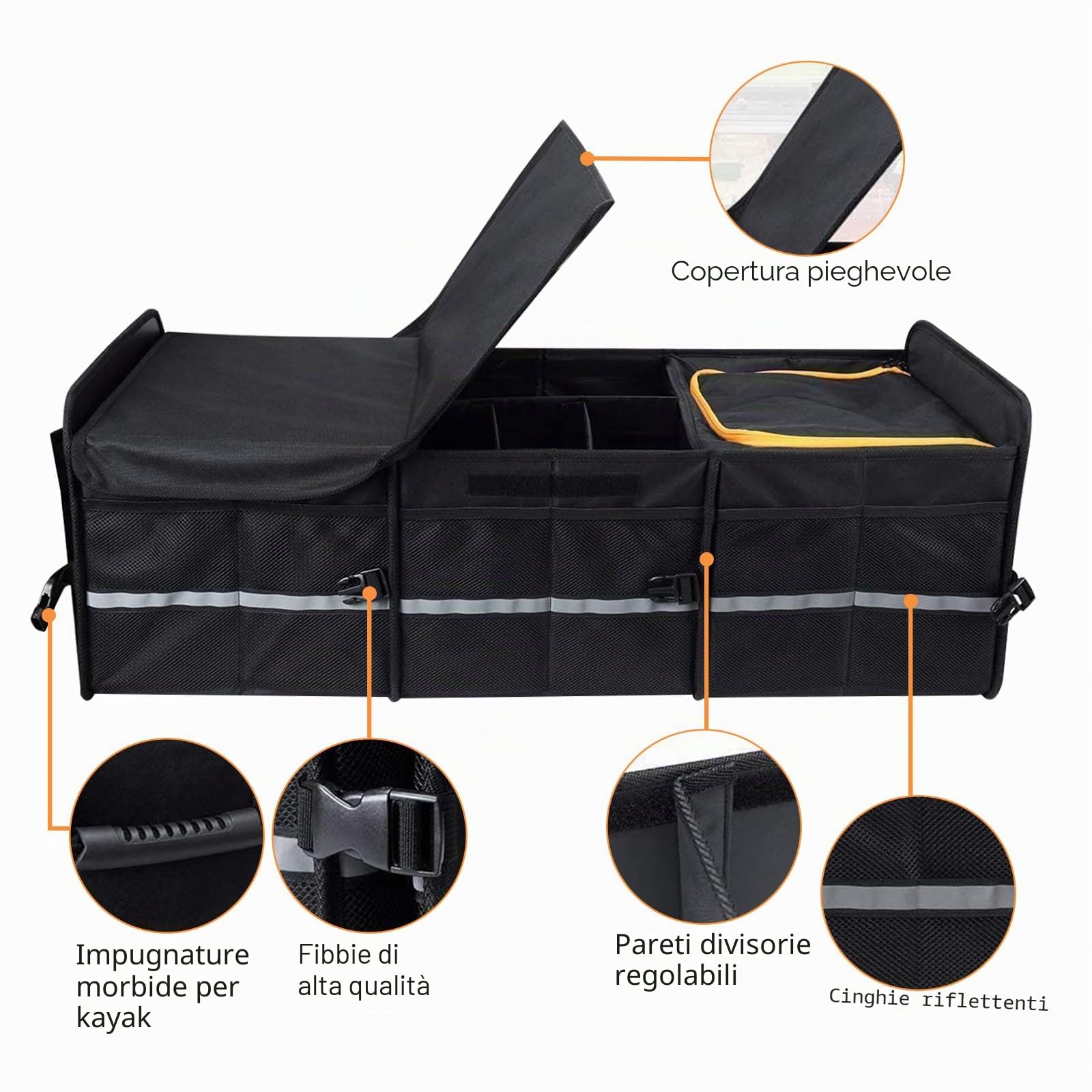 Organizer per bagagliaio dell'auto, con coperchio, pieghevole, per bagagliaio dell'auto, 30 x 35 x 88 cm
