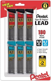 Pentel Super Hi-Polymer HB Lead Refills Value Pack: 0.5mm & 0.7mm, 180 Pieces (6 Tubes), #1 Selling Break-Resistant Mechanical Pencil Lead