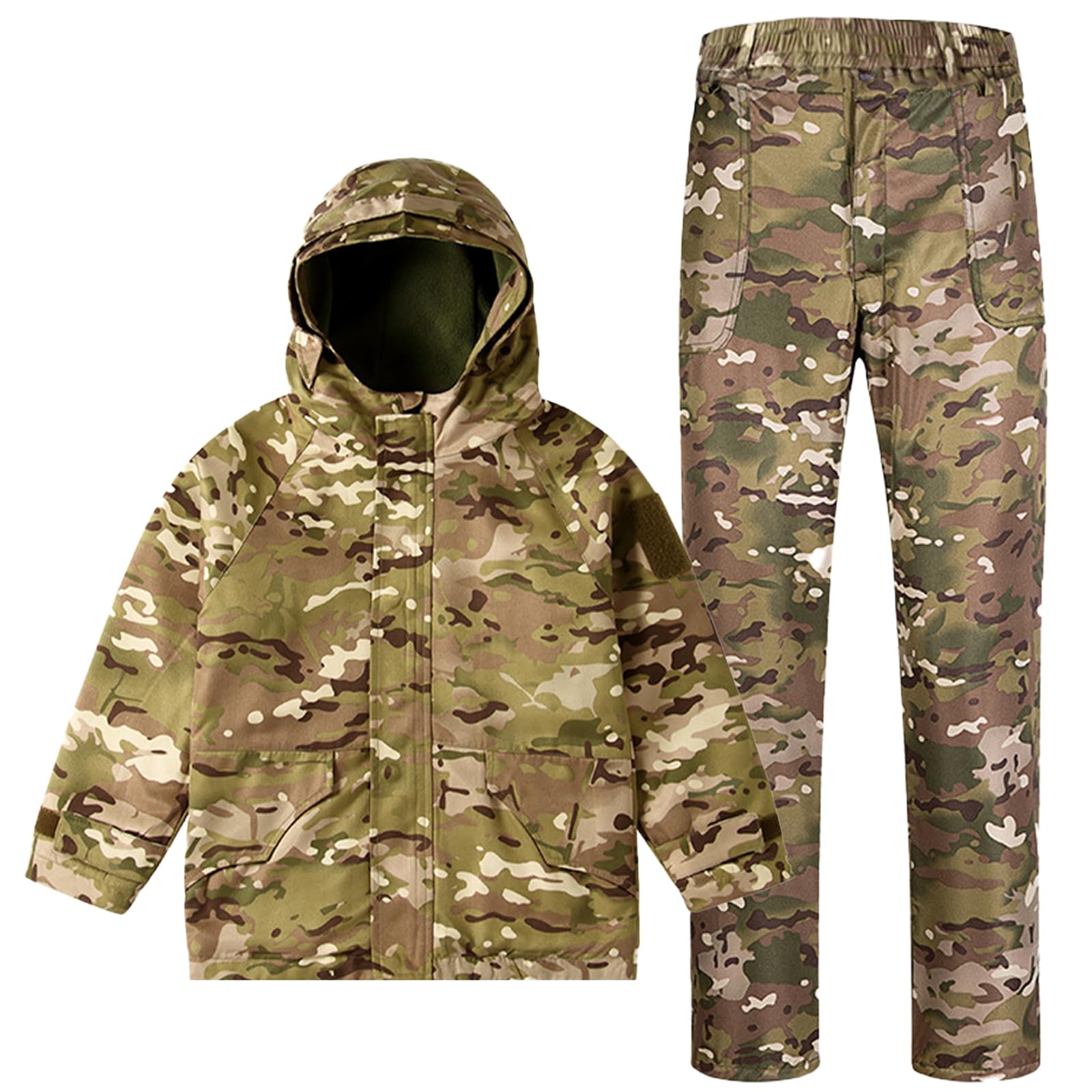 Kinder Outdoor Taktische Kleidung Tarnjacke & Hosen Sets Fleece Gefüttert Airsoft Militär Camouflage Winter Kampf Wandern Jagd Camping für Junge Mädchen