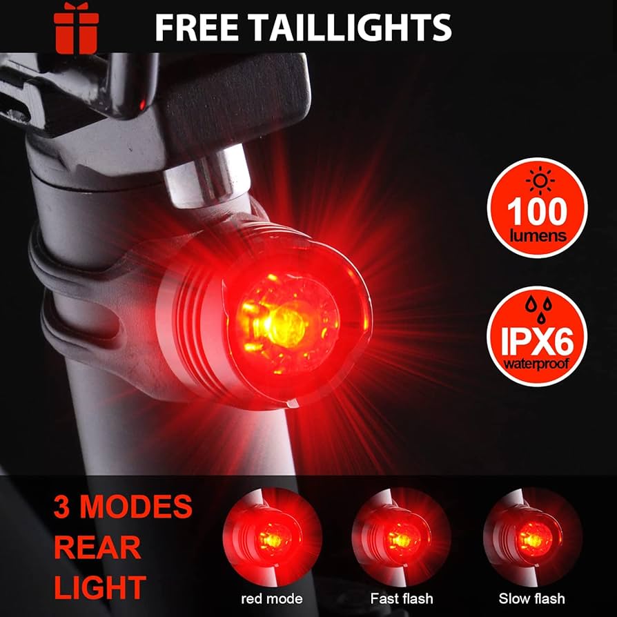 Bike Lights, IPX6 USB Rechargeable LED Bike Lights Waterproof 6 Lighting Modes Front And Rear