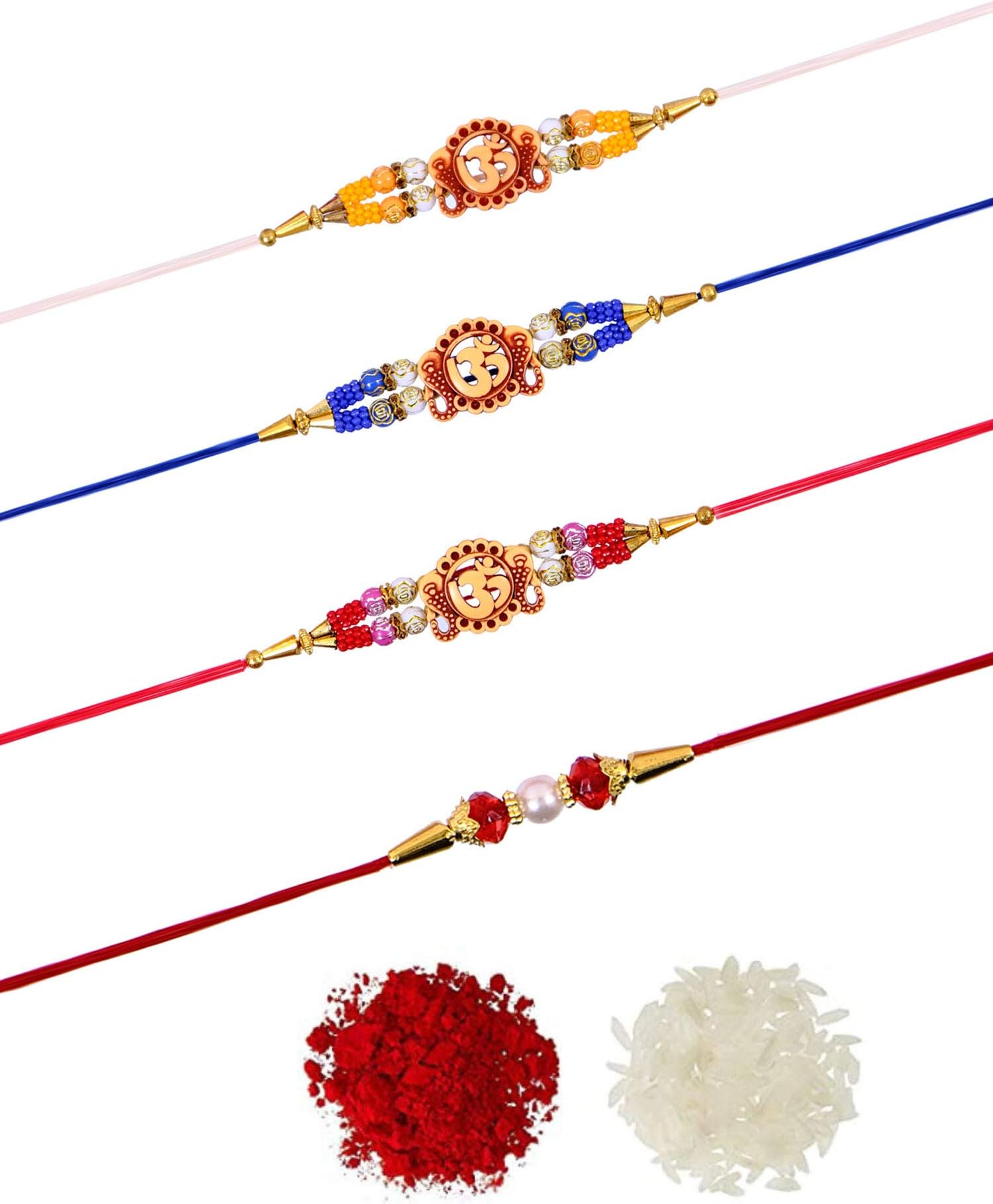 Crunchy FashionDesigner Stone & Kundan Rakhi for Brother, Raksha Bandhan Handmade Bracelet for Bhaiya Bhabhi Rakhi Bracelet Combo Set