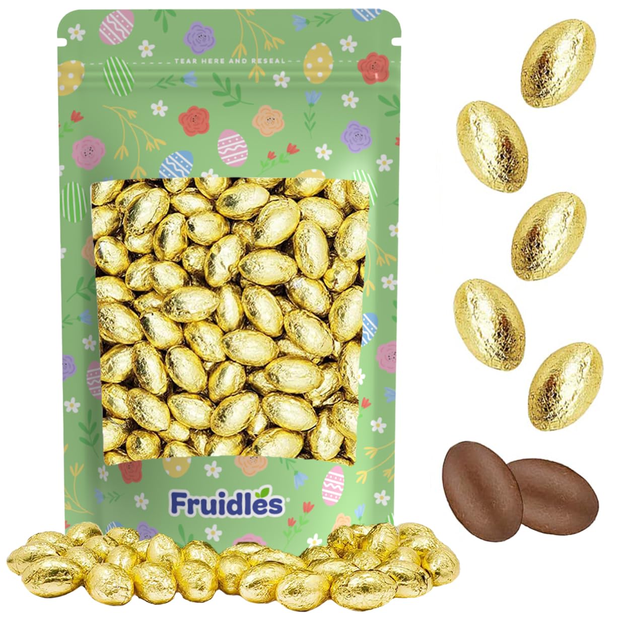 Fruidles Easter Chocolate Golden Eggs, Gold Foil Wrapped Milk Chocolate Easter Eggs, Kosher Certified Dairy, Approximately 90 Eggs Per Pound (5 LBS (Bulk))