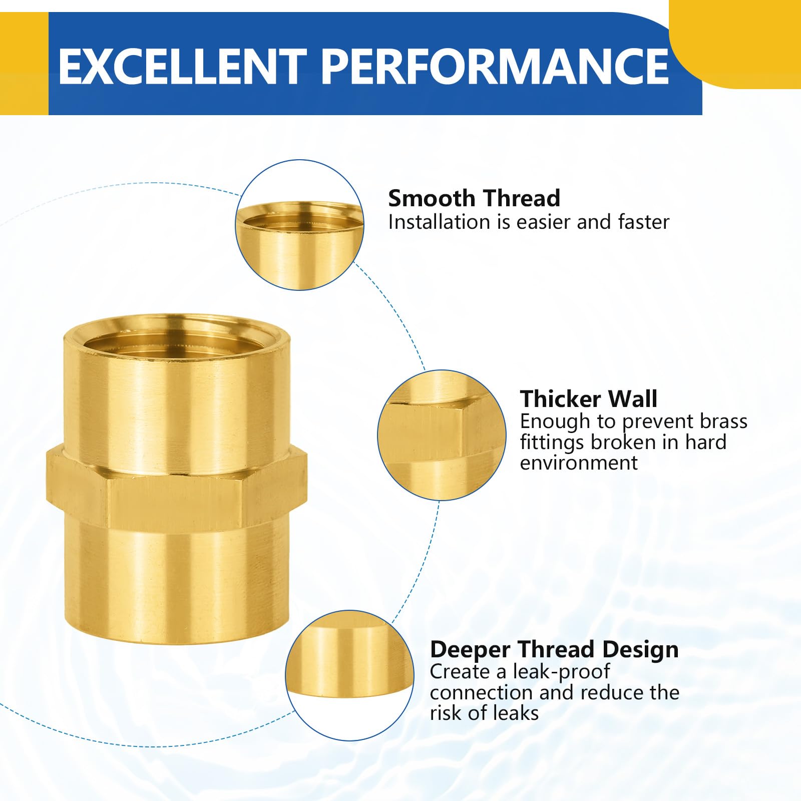 Paquete de 100 acoplamientos de latón para tuberías GUOFIS, Rosca Hembra NPT de 1/2" a Rosca Hembra NPT de 1/2", para conectar Dos tuberías o Accesorios.