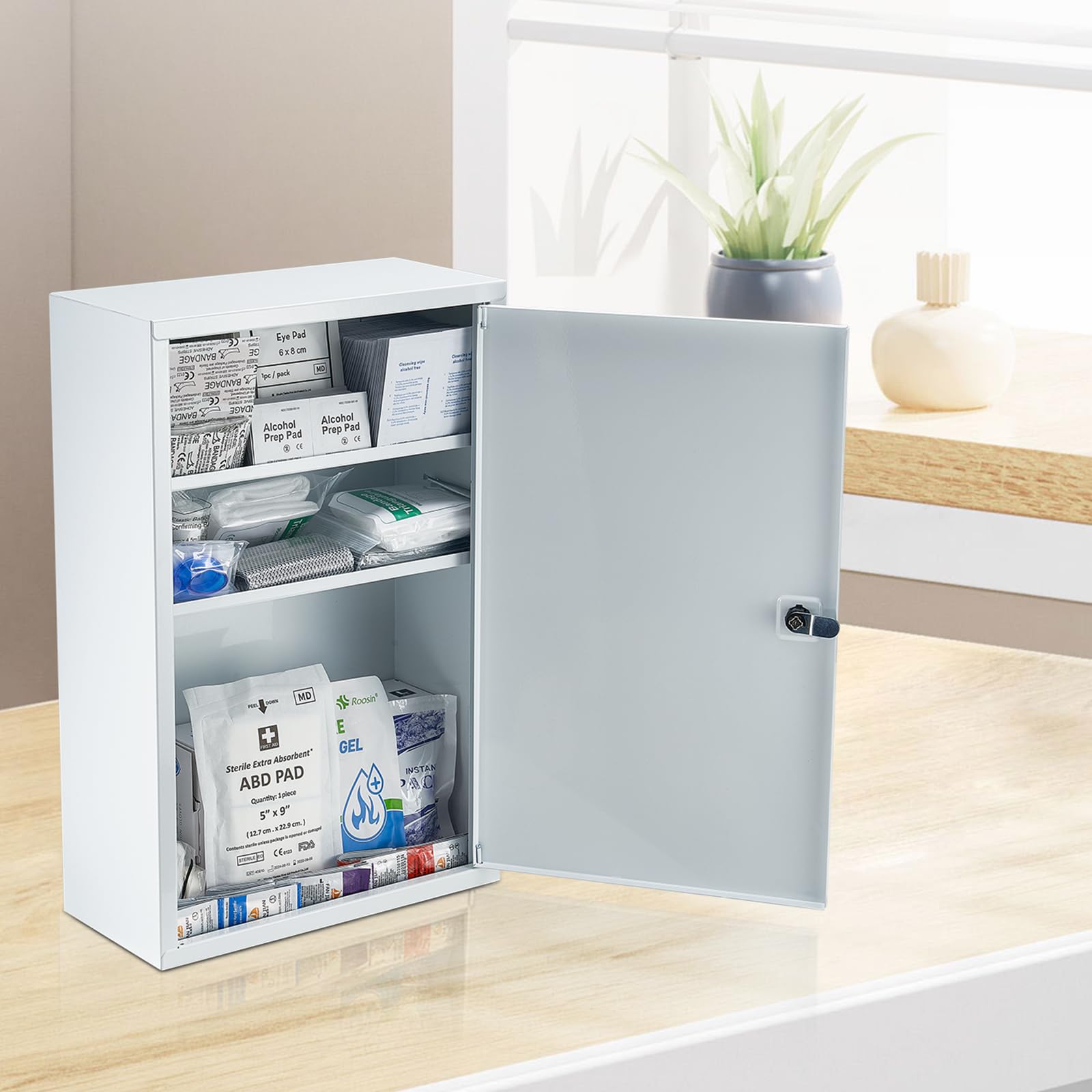 VEVOR Armoire à Pharmacie Métal Armoire de Premiers Secours 1000 PCS Fournitures Médicales d'urgence, Boîte Murale Autoportante 3 Étagères Grande Capacité, pour Maison, Bureau, Entreprises, Stations