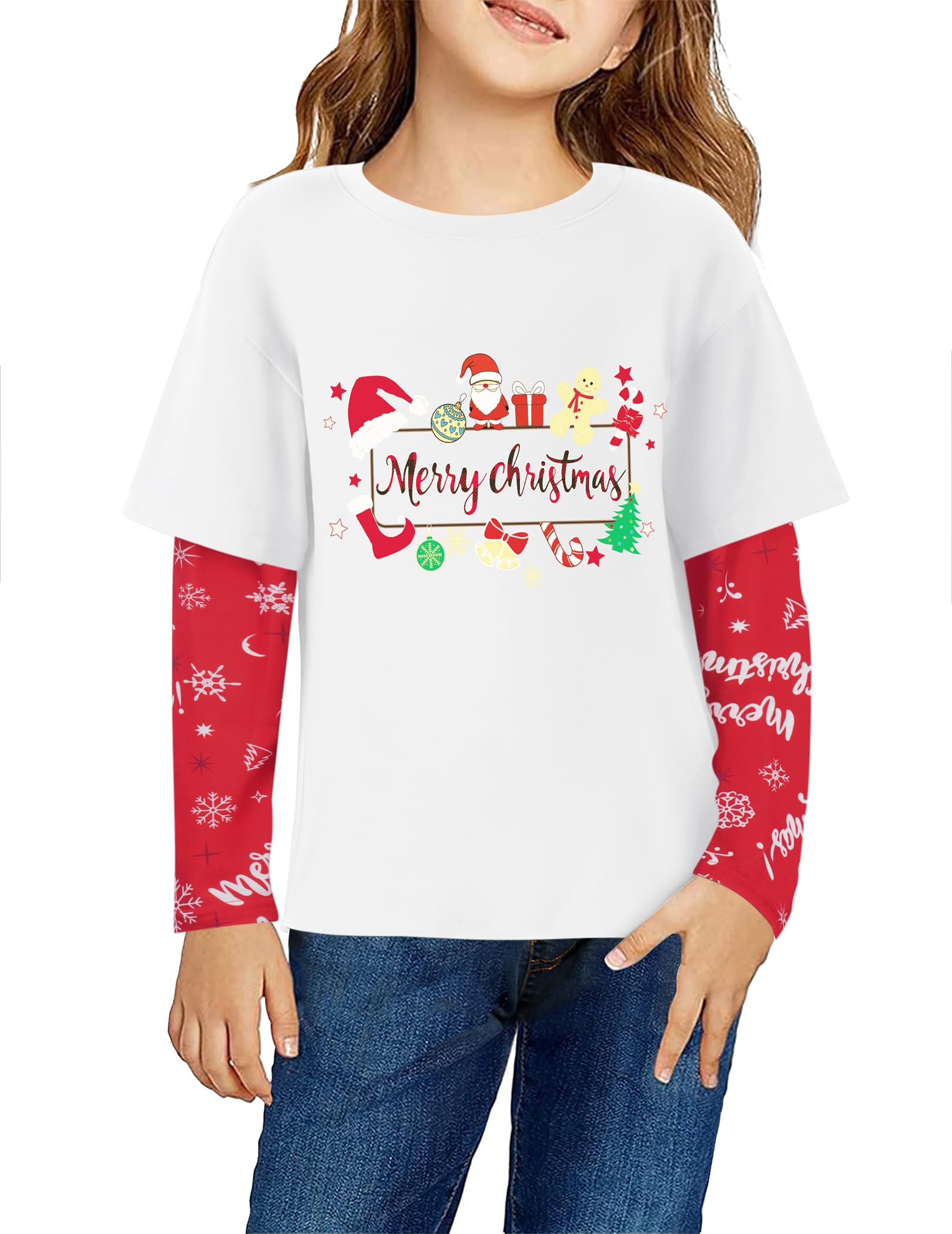 Arshiner Girls Christmas Halloween Long Sleeve Shirts Graphic Stripe Plaid Patchwork Top Tee