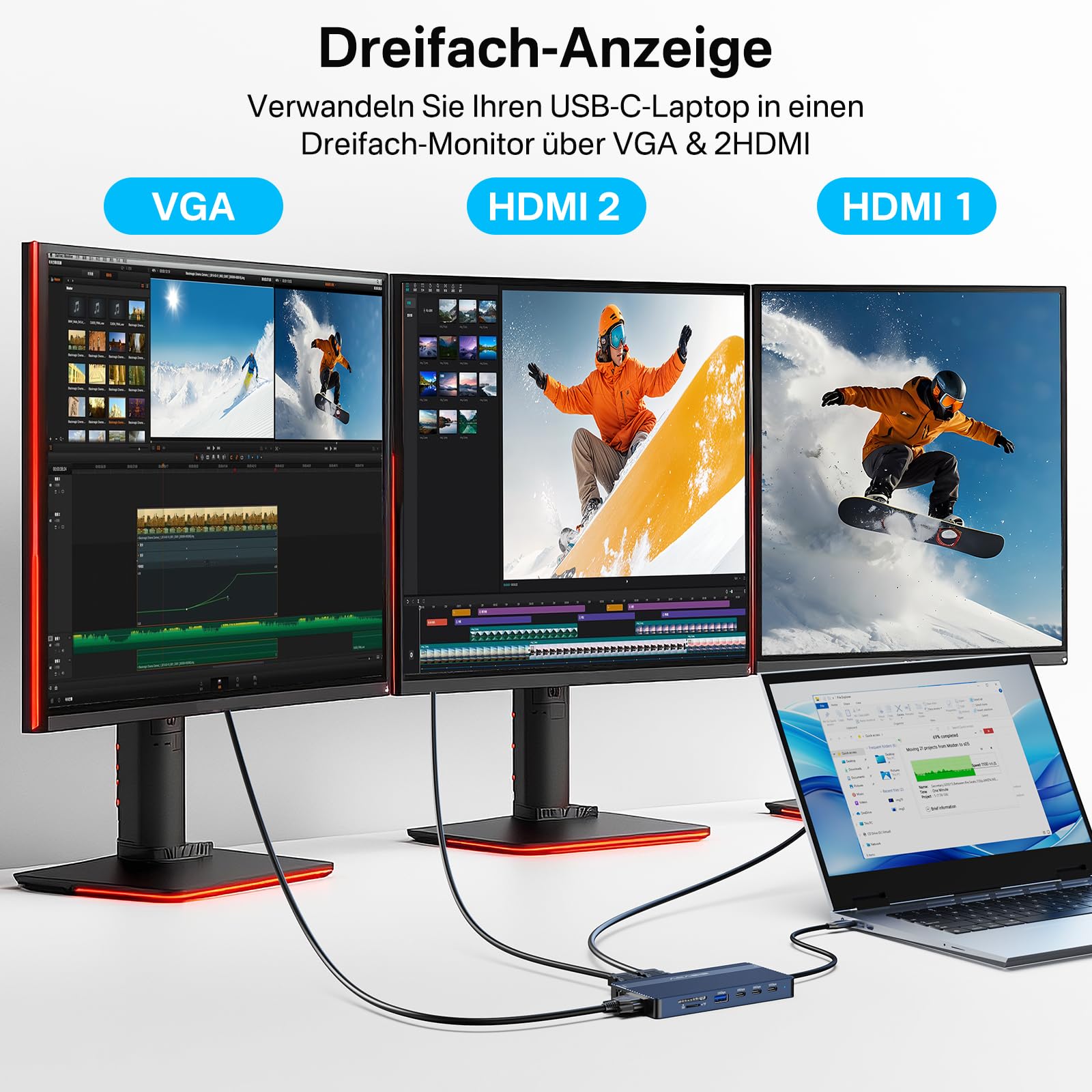 ACASIS 14-in-1 USB-C Docking Station, 2X 4K@60Hz HDMI, 100W PD, VGA