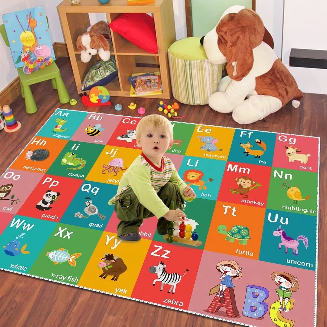ABC Alphabet Education Rug, Kids Fun Game Carpet Children's Room, Playroom, Classroom, Non-Slip Washable Crawl Floor Mat (Animal 31x47in)