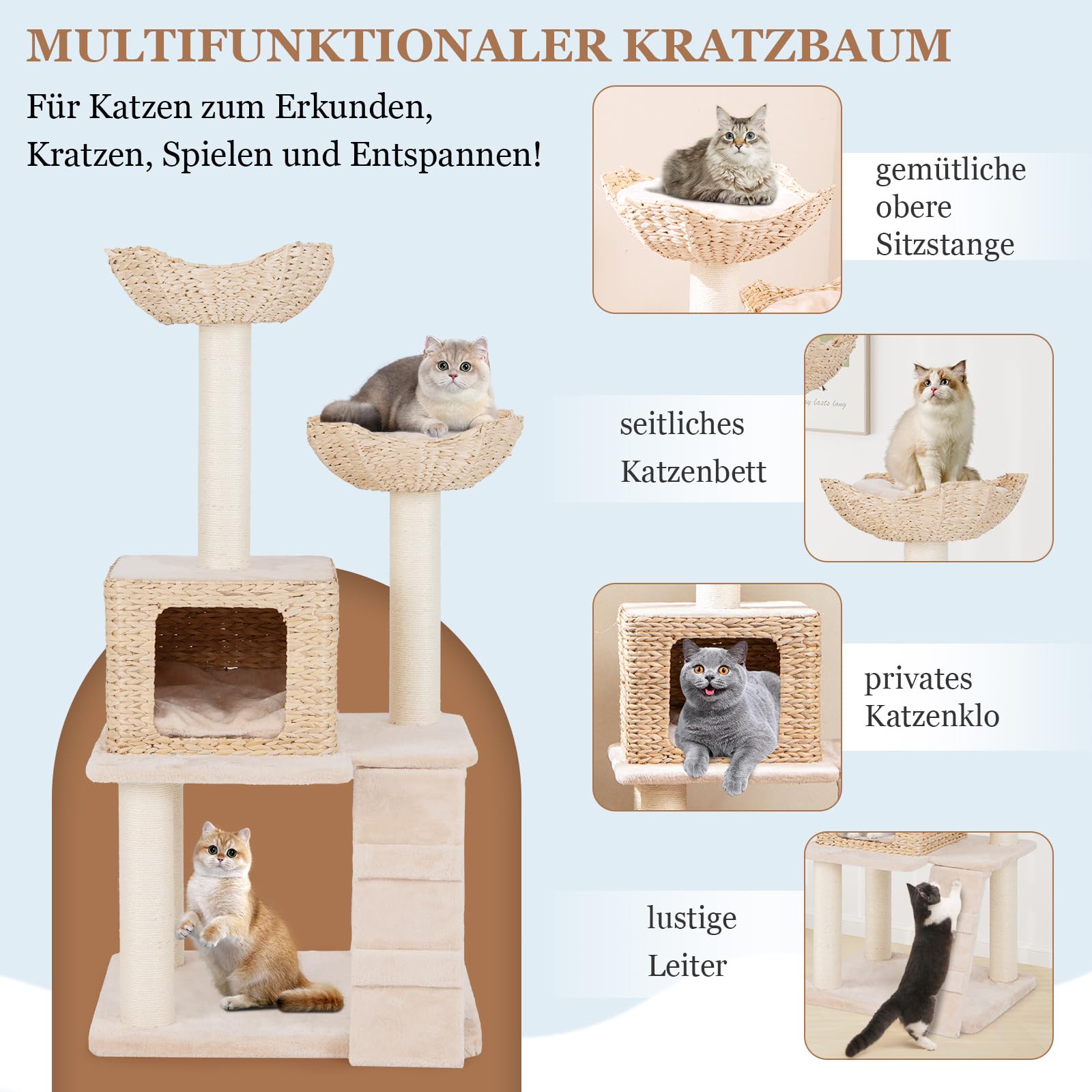 PawHut Krabpaal met hangmat kattenboom klimboom met draaiende ballen PawHut Krabpaal met hangmat kattenboom klimboom met draaiende ballen