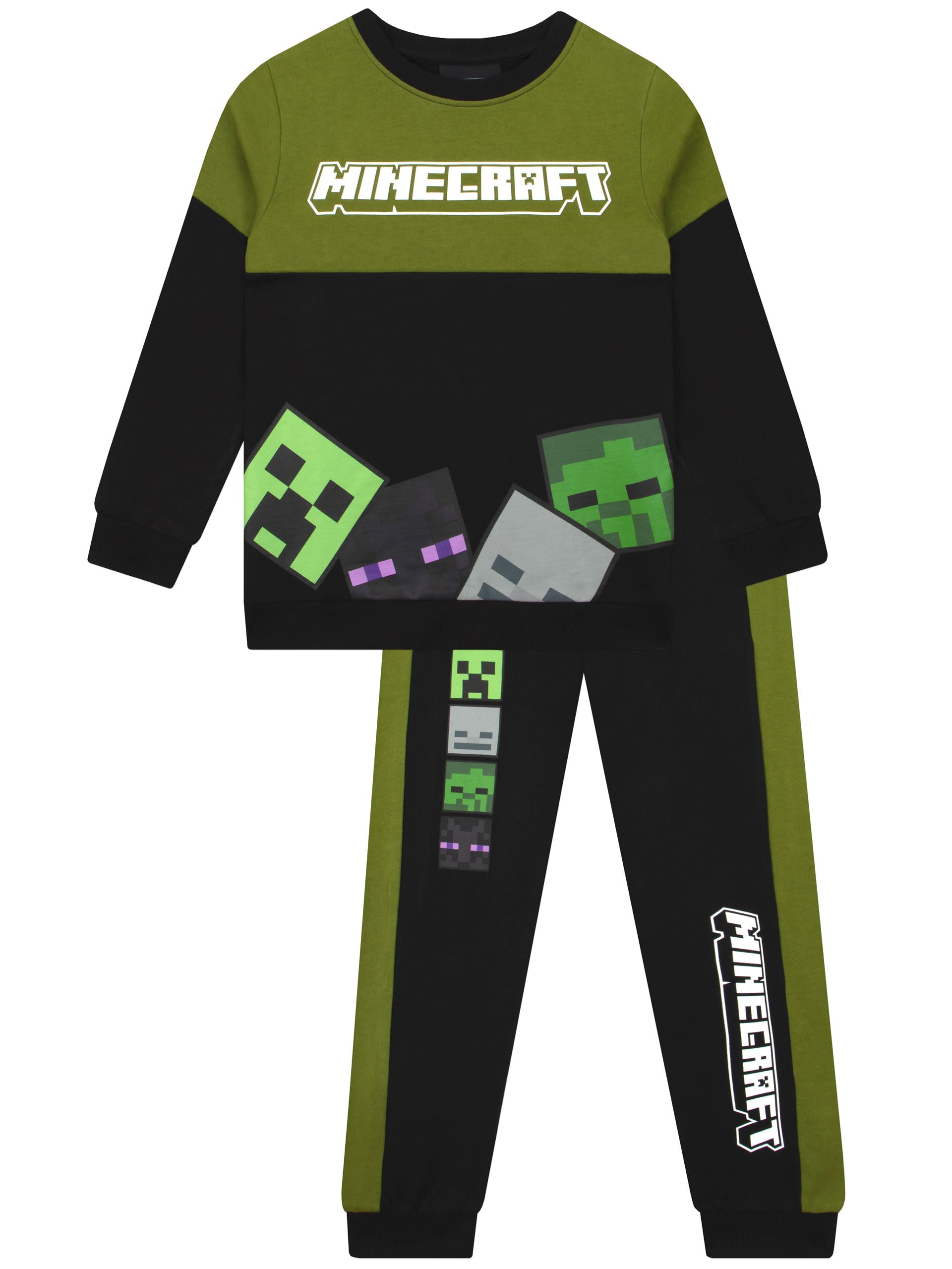 Minecraft Boys Sweatshirt And Joggers, Skeleton And Creeper 2 Piece Outfit, Gaming Boys Clothing, Black 10-11 Years