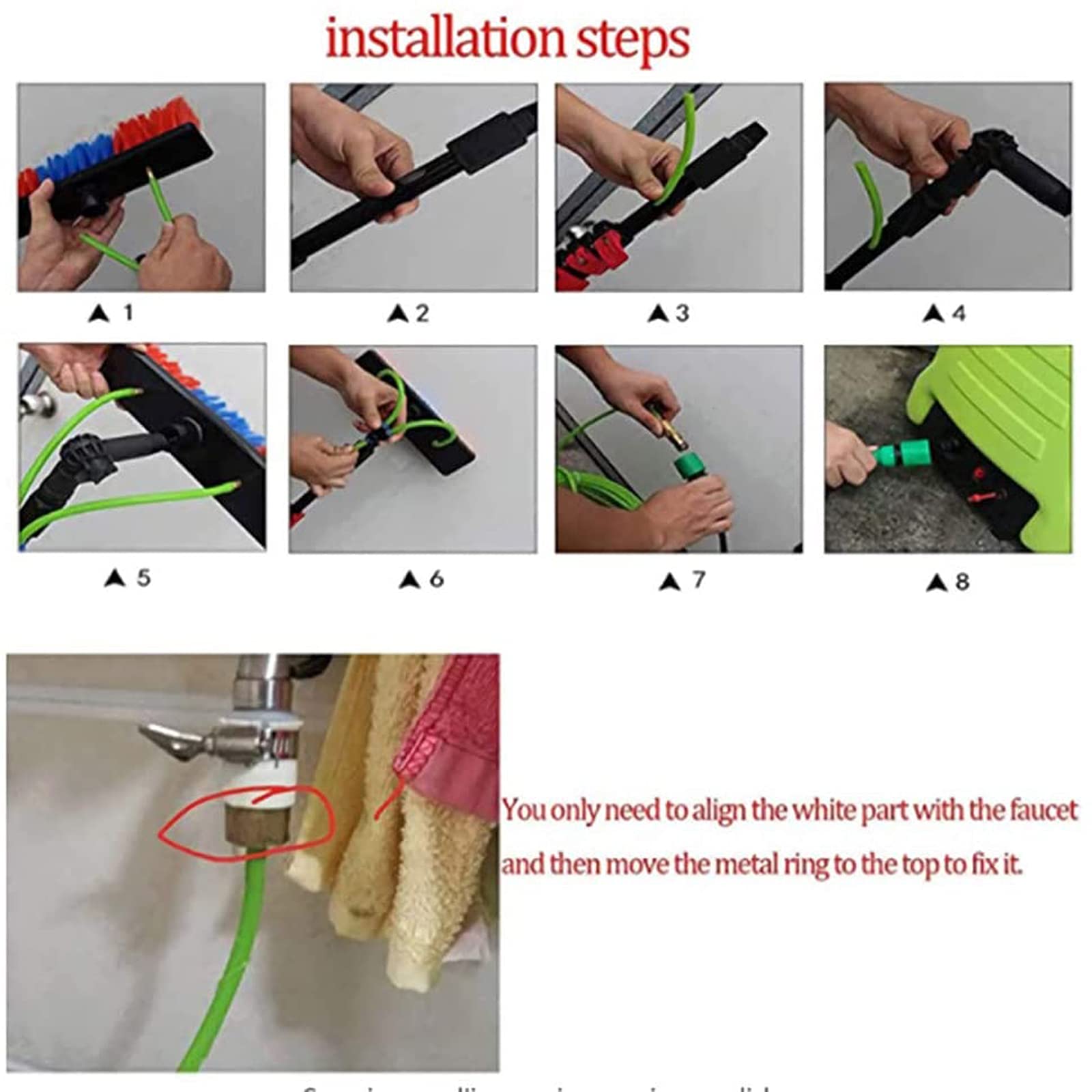 Pértiga de Limpieza de Ventanas de 5 a 12 m, Kit de Limpieza de Ventanas, pértiga con alimentación de Agua/Manguera, Equipo de Cepillo para Limpieza de Ventanas, Limpieza de Paneles fotovol
